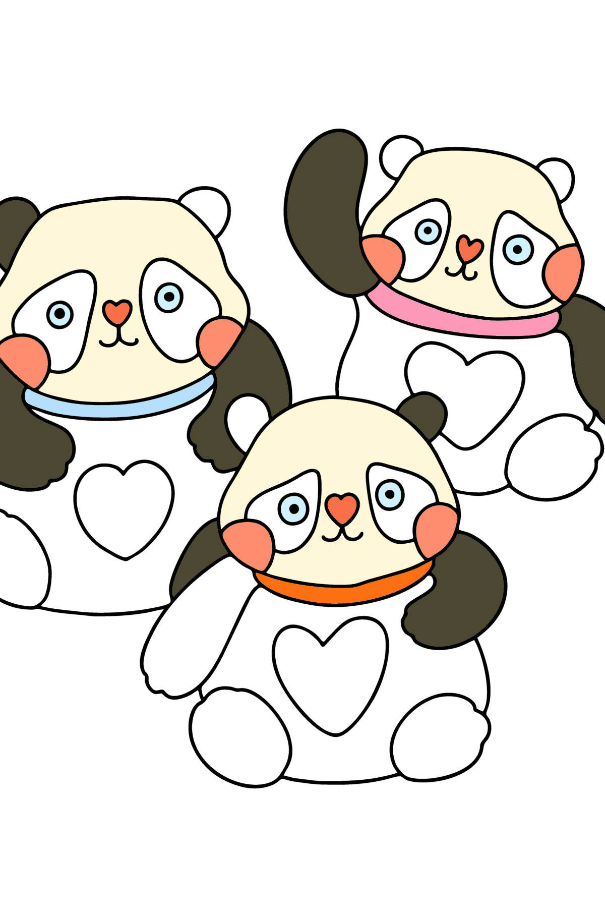 Ausmalbild Kawaii Pandas - Malvorlagen für Kinder