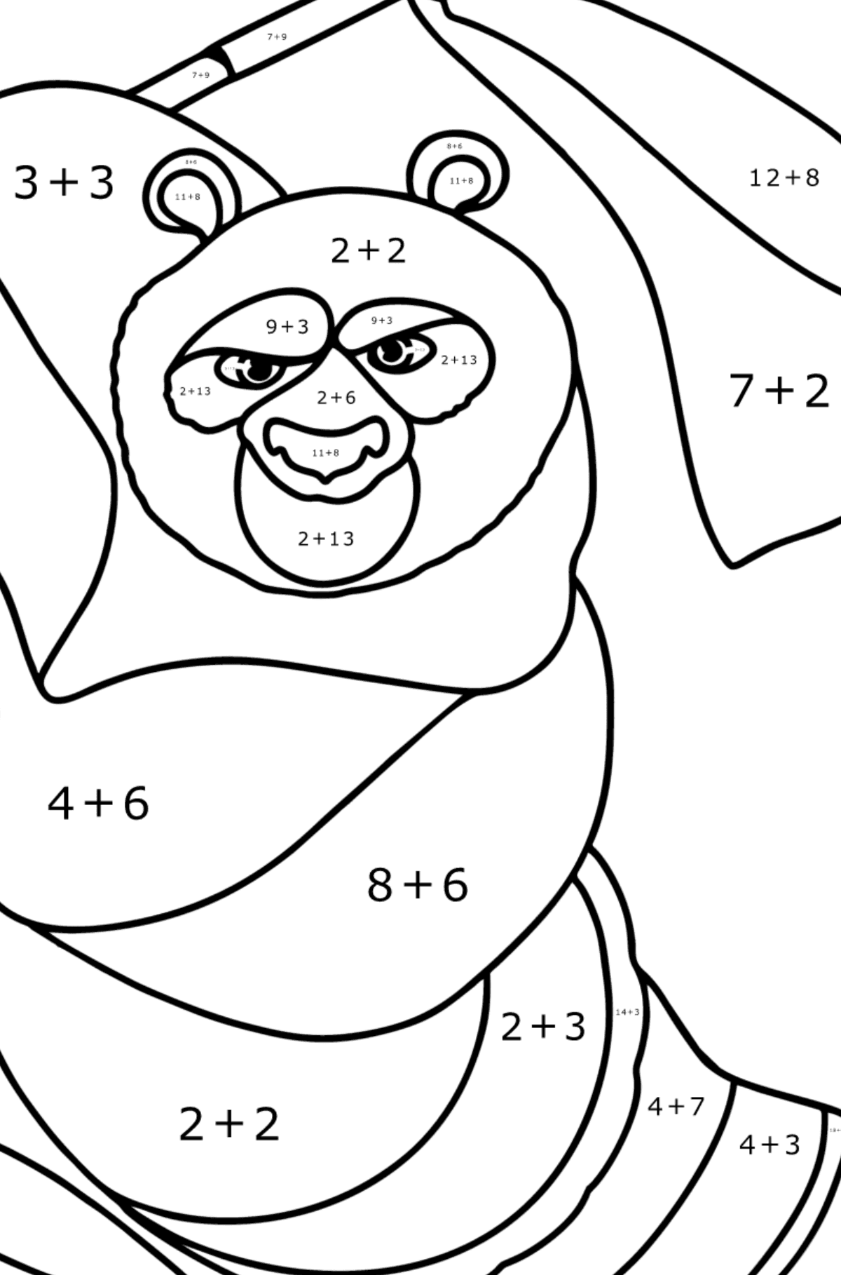 Disegno di Kung Fu Panda da colorare - Colorazione matematica - Addizione per bambini