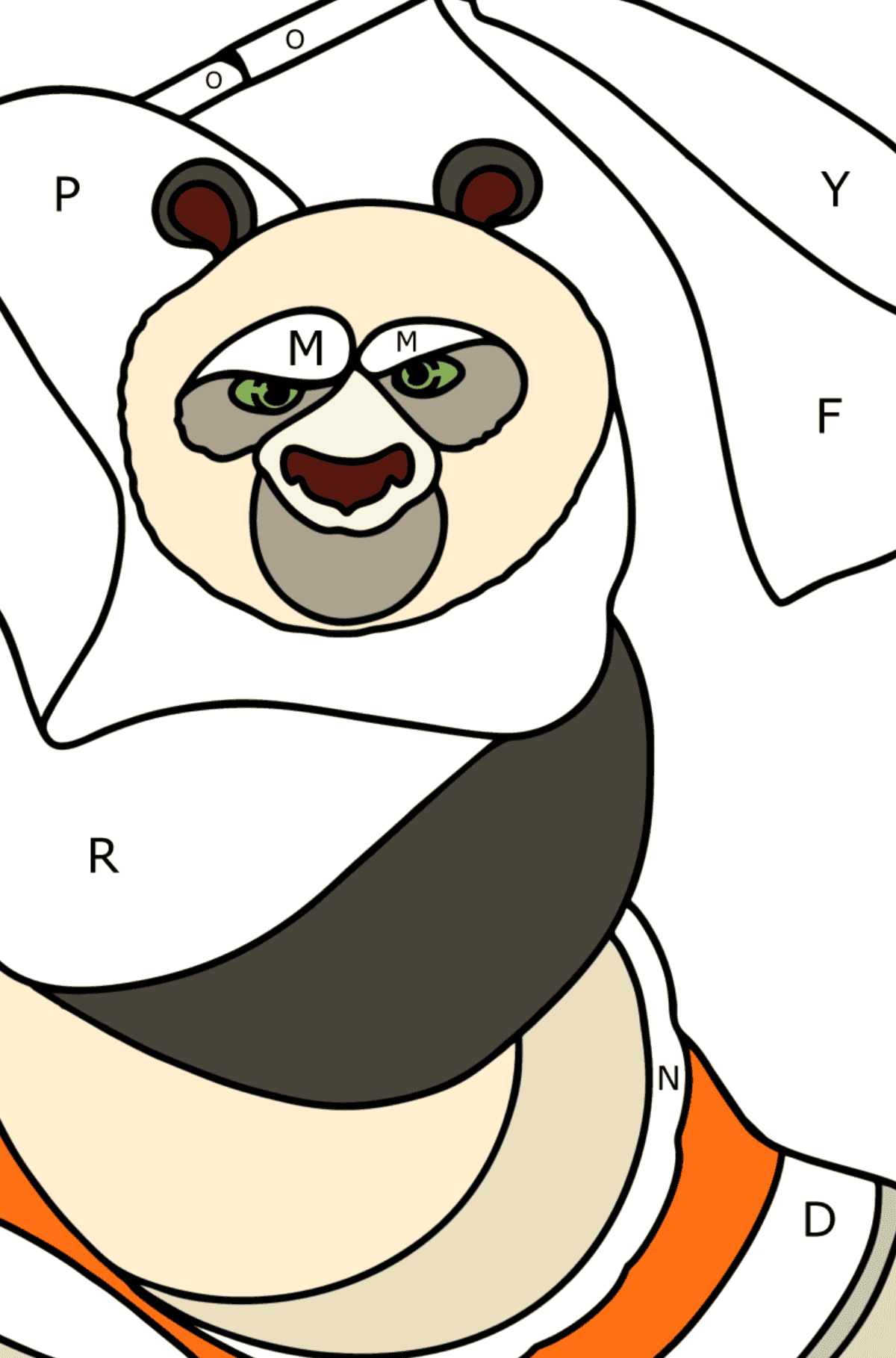 Dibujo de Kung Fu Panda para colorear - Colorear por Letras para Niños