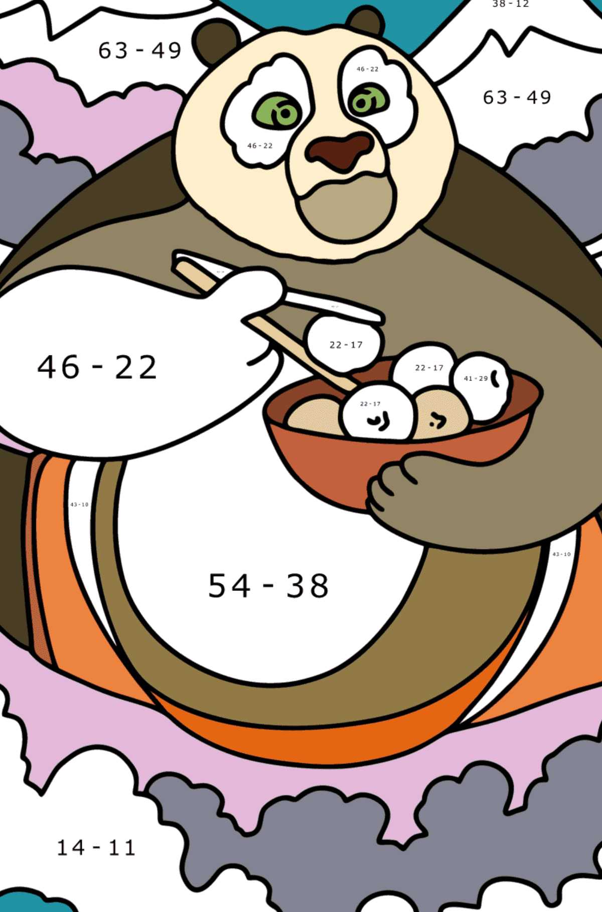Kung fu panda Po coloring page - Math Coloring - Subtraction for Kids