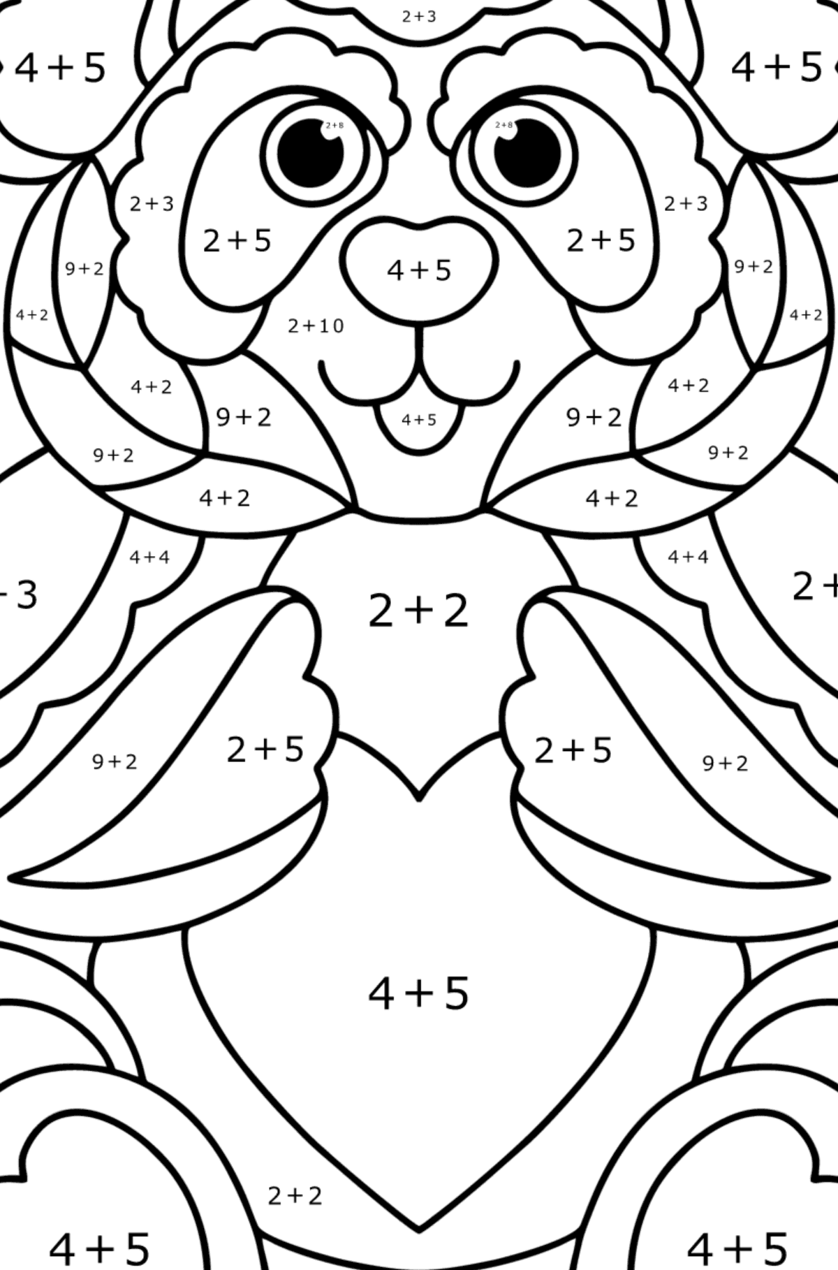 Panda antistress coloring page - Math Coloring - Addition for Kids