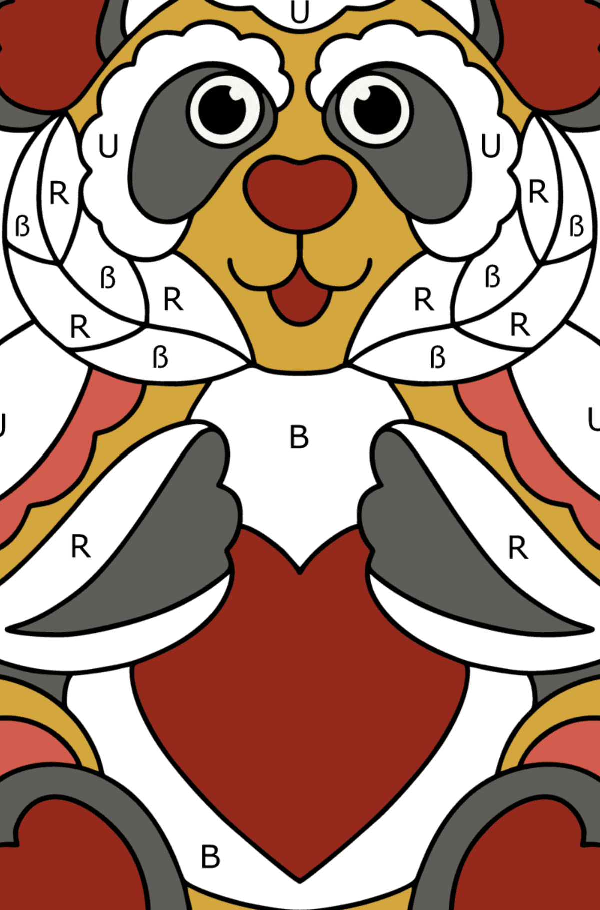 Ausmalbild Panda-Antistress - Ausmalen nach Buchstaben für Kinder