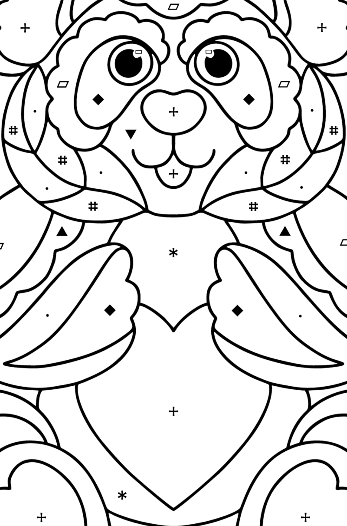 Kolorowanka Antystres pandy - Kolorowanie według symboli i figur geometrycznych dla dzieci