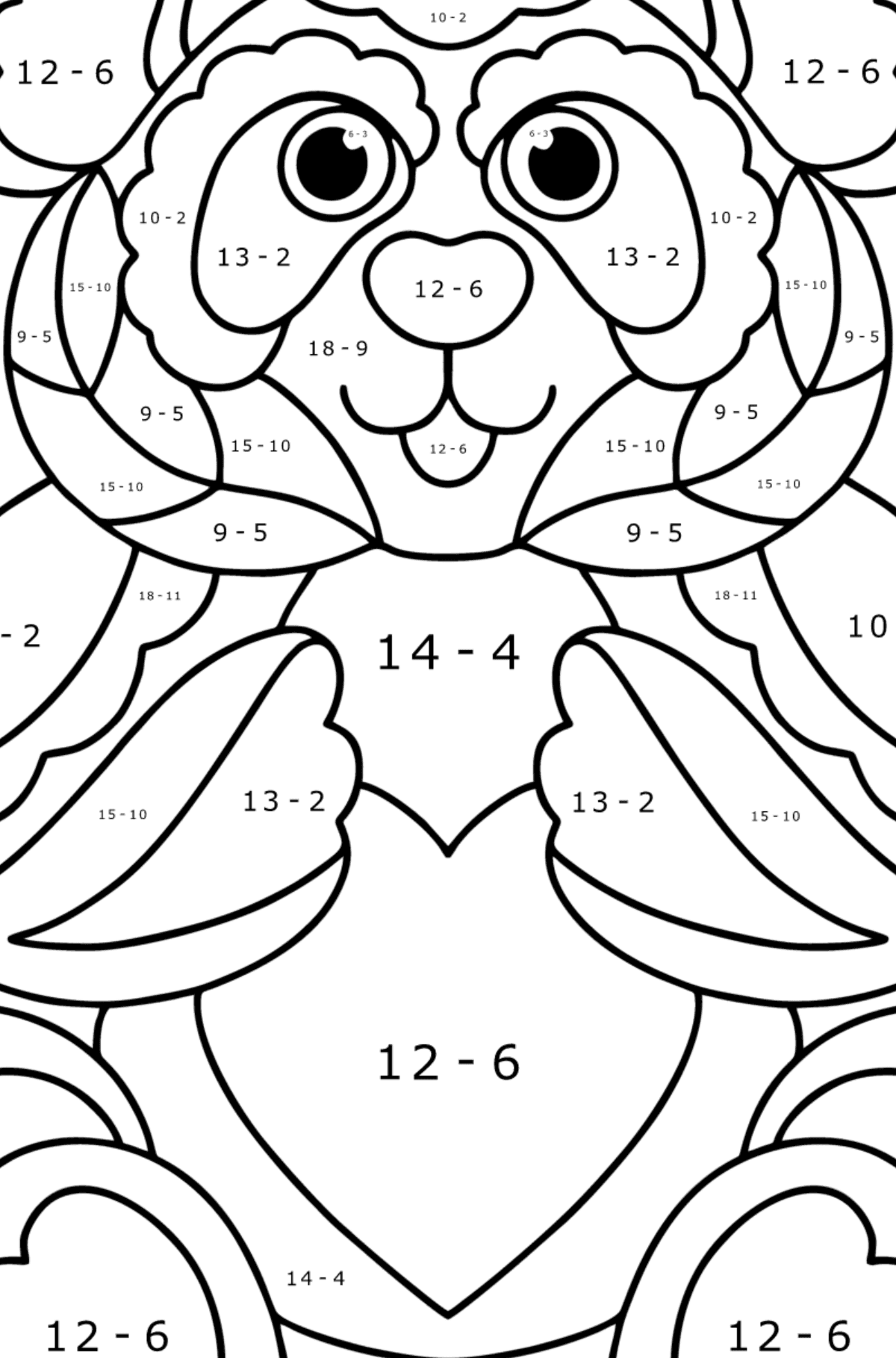 Panda antistress coloring page - Math Coloring - Subtraction for Kids