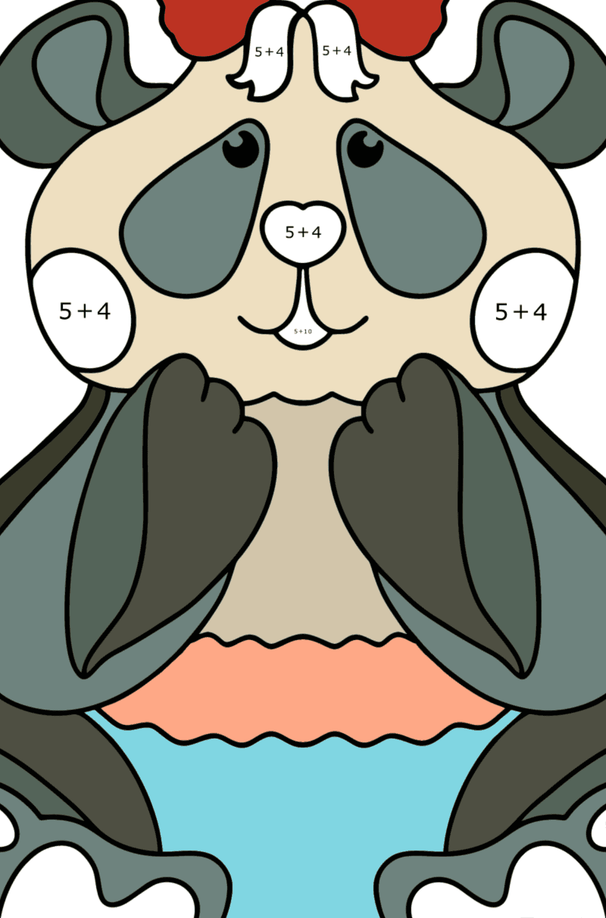 Tegning til fargelegging baby panda - Matematisk fargeleggingsside - addisjon for barn