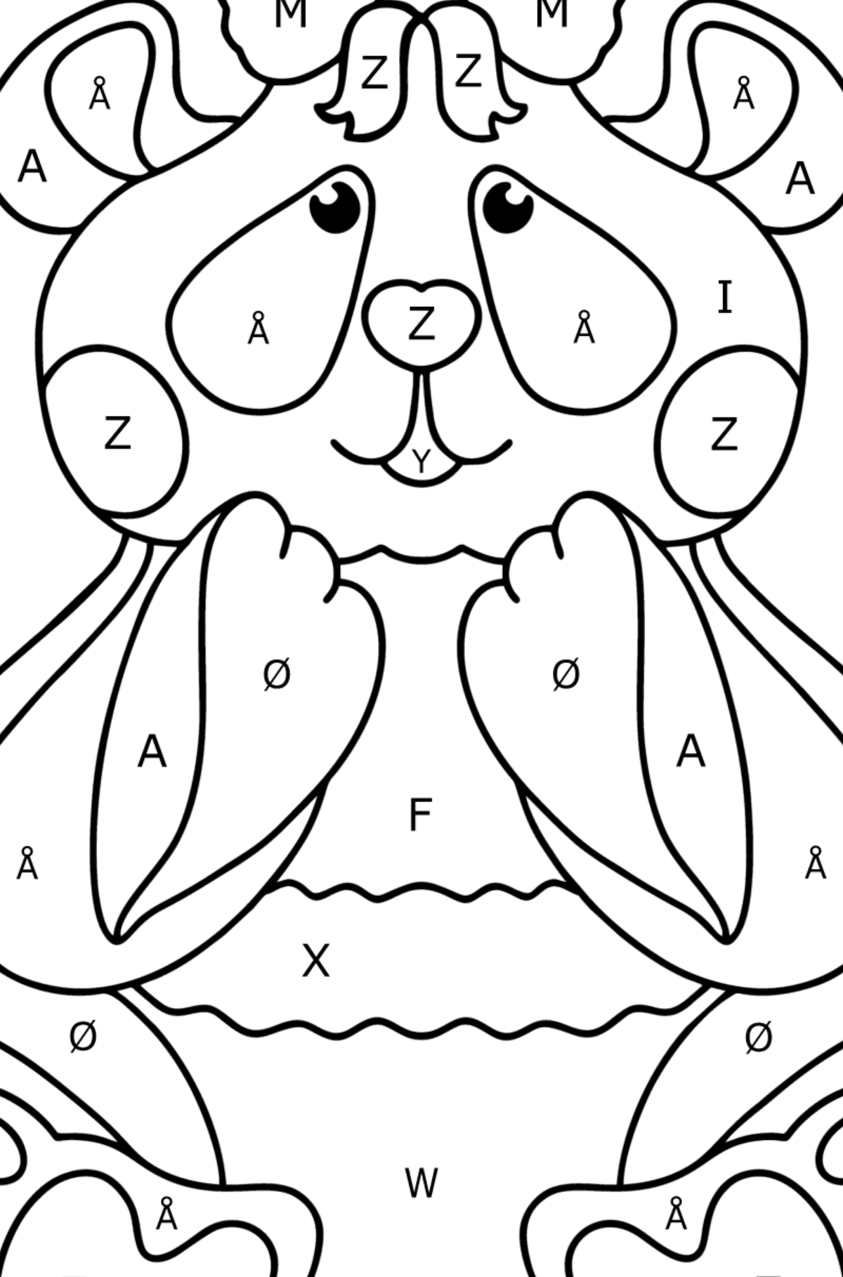 Tegning til fargelegging baby panda - Fargelegge etter bokstaver for barn