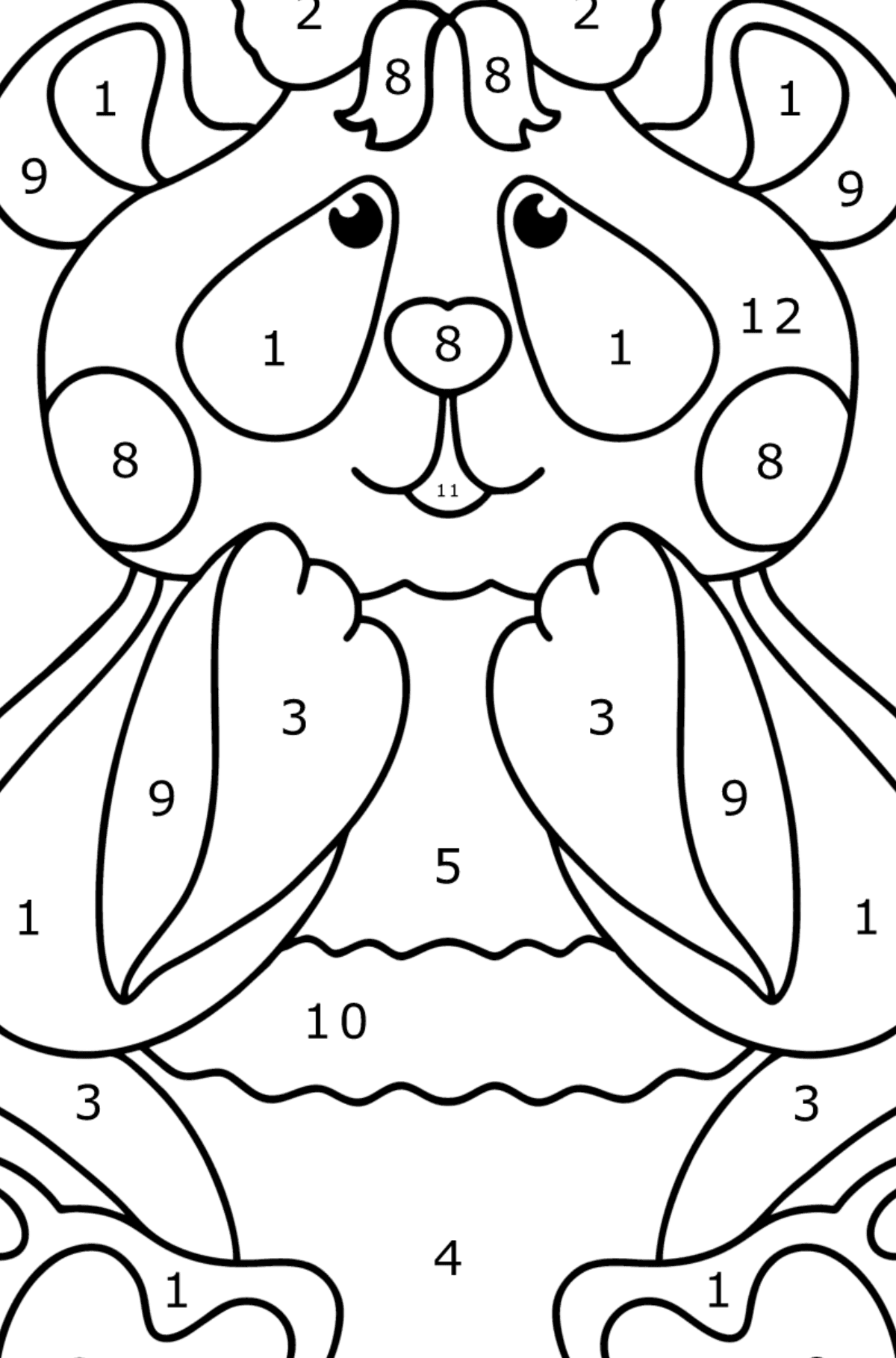 Kolorowanka panda kochanie - Koloruj według numerów dla dzieci