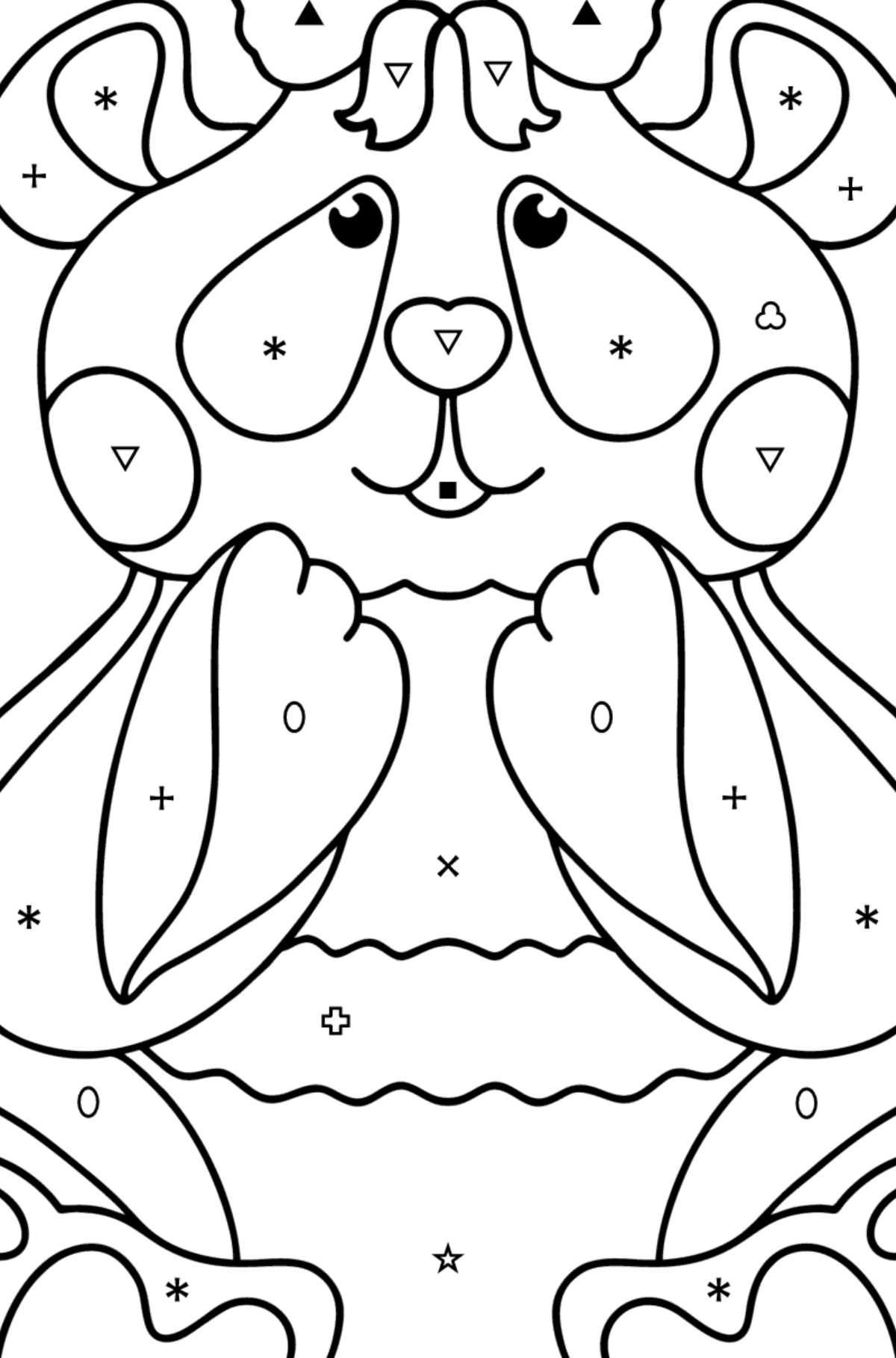 Kolorowanka panda kochanie - Kolorowanie według symboli i figur geometrycznych dla dzieci