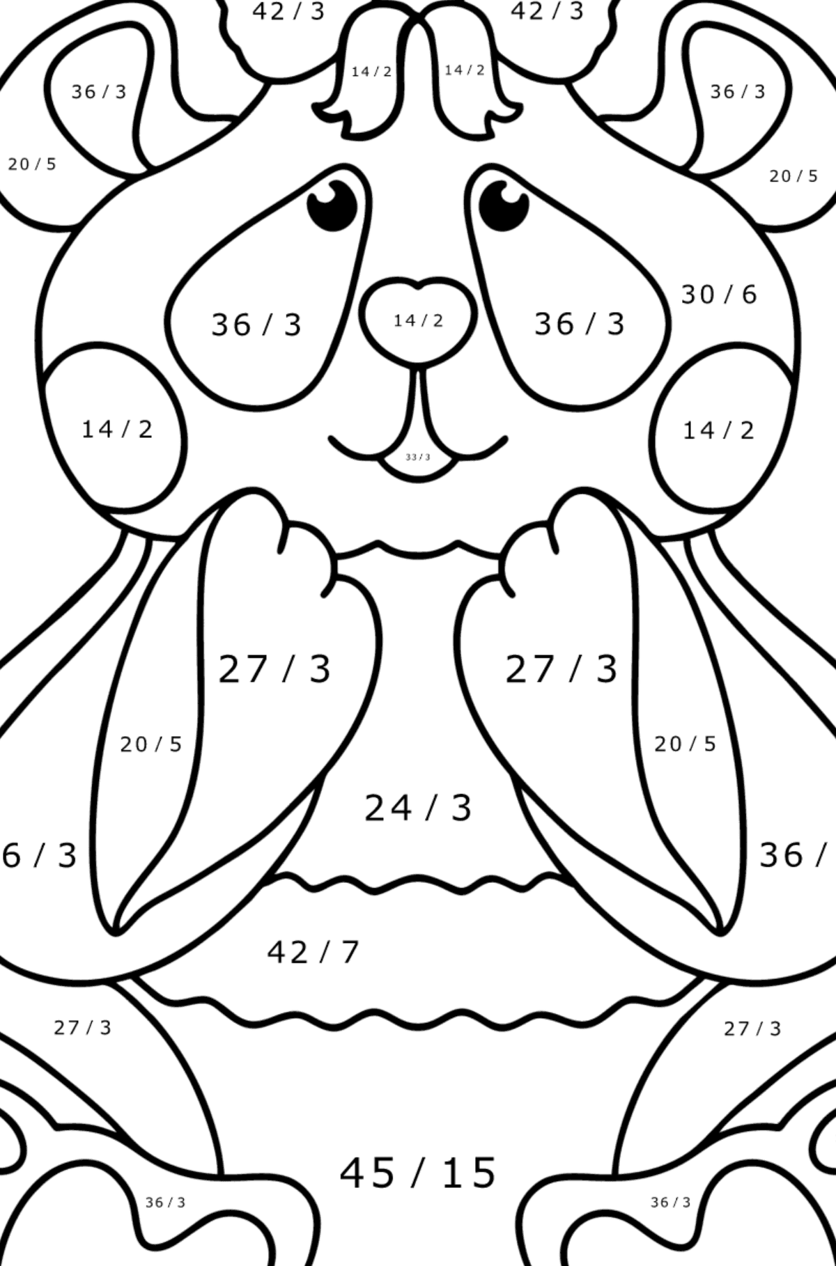 Tegning til fargelegging baby panda - Matematisk fargeleggingsside - divisjon for barn