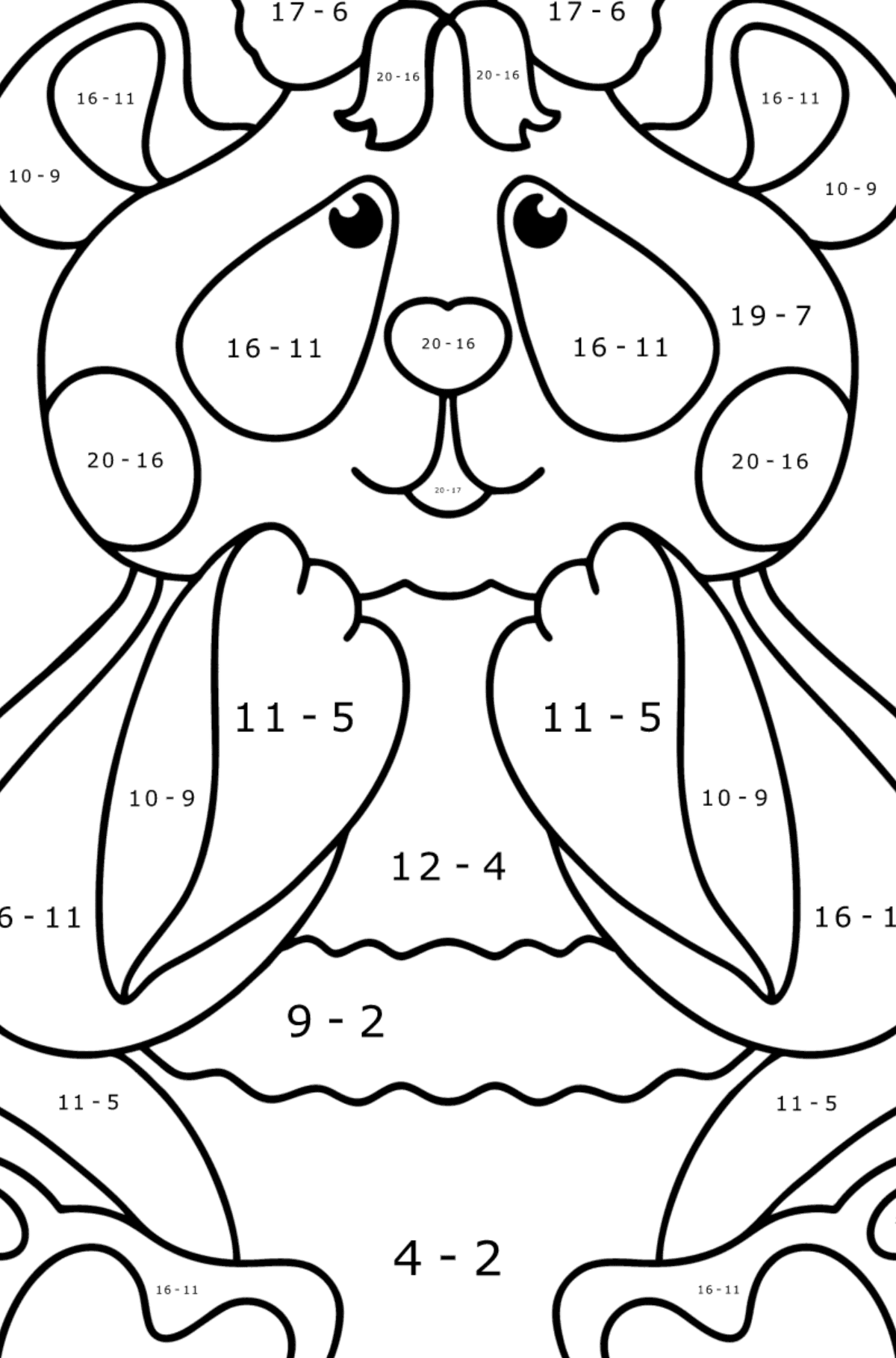 Panda baby coloring page - Math Coloring - Subtraction for Kids