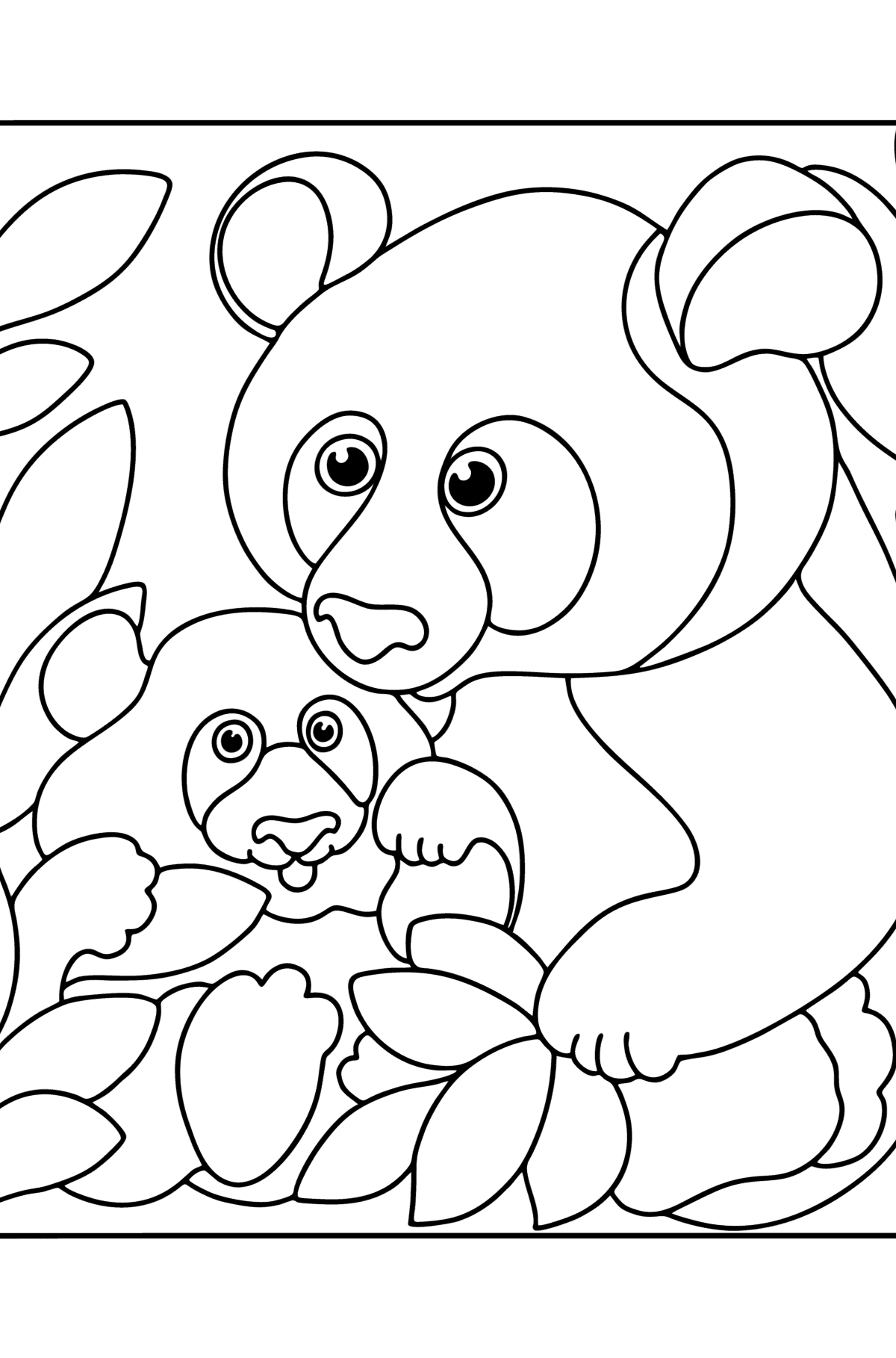 Tegning til farvning kæmpe panda med en unge - Tegninger til farvelægning for børn