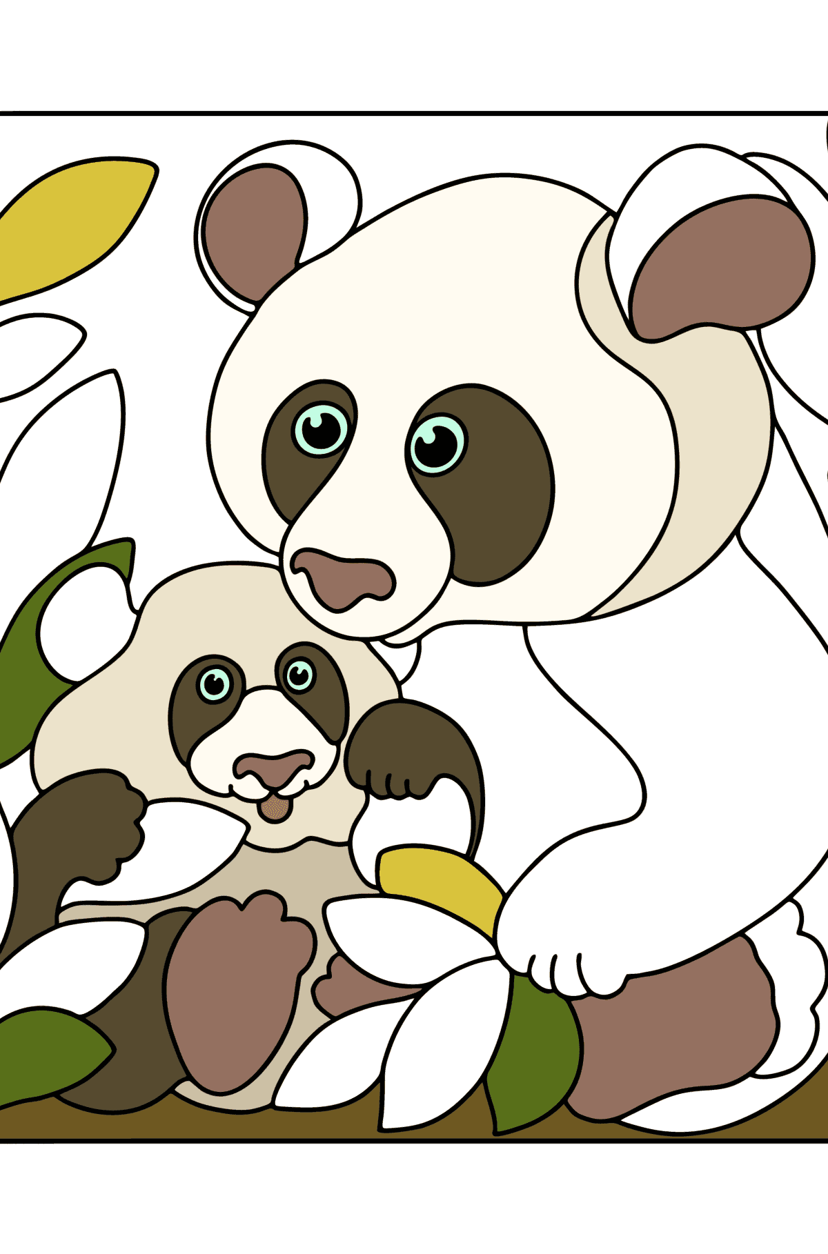 Disegno di Panda gigante con un cucciolo da colorare - Disegni da colorare per bambini