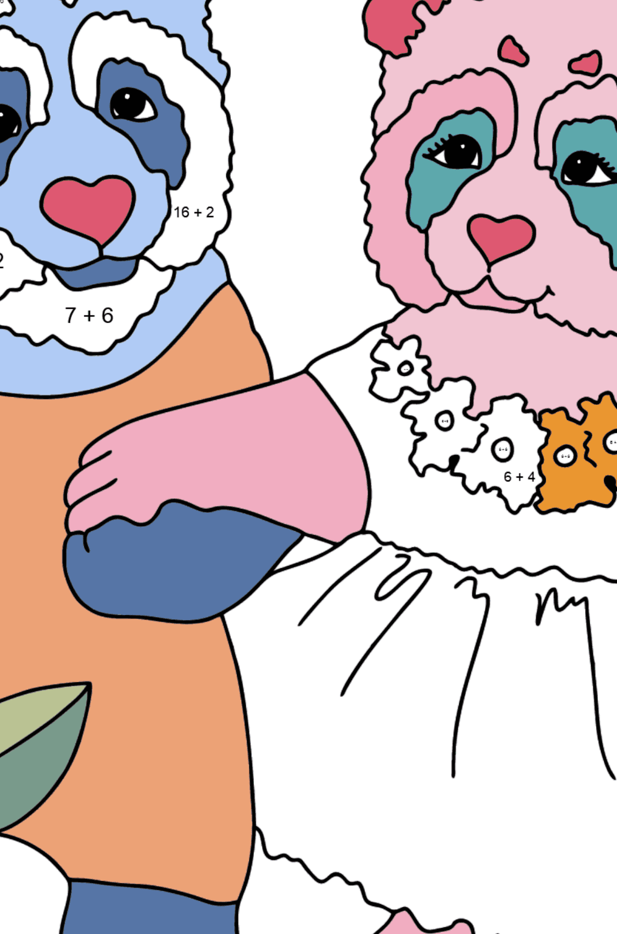 Coloriage Image Panda (Difficile) - Coloriage Magique Addition pour les Enfants