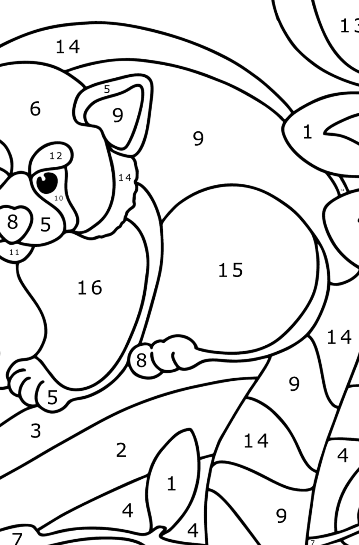 Ausmalbild roter Panda - Malen nach Zahlen für Kinder