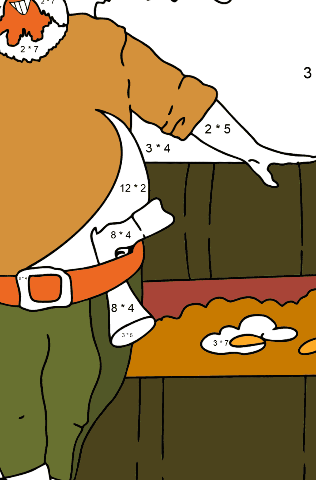 Coloring Page - A Pirate has Found a Treasure - Math Coloring - Multiplication for Kids