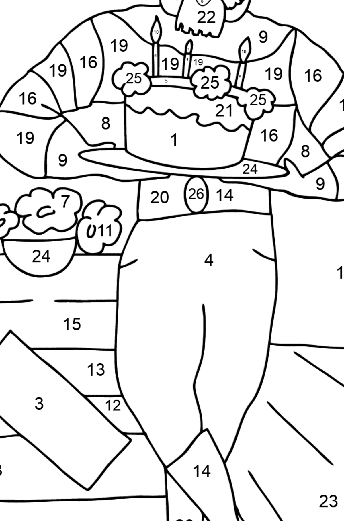 Coloring Page - A Pirate is Celebrating his Birthday - Coloring by Numbers for Kids
