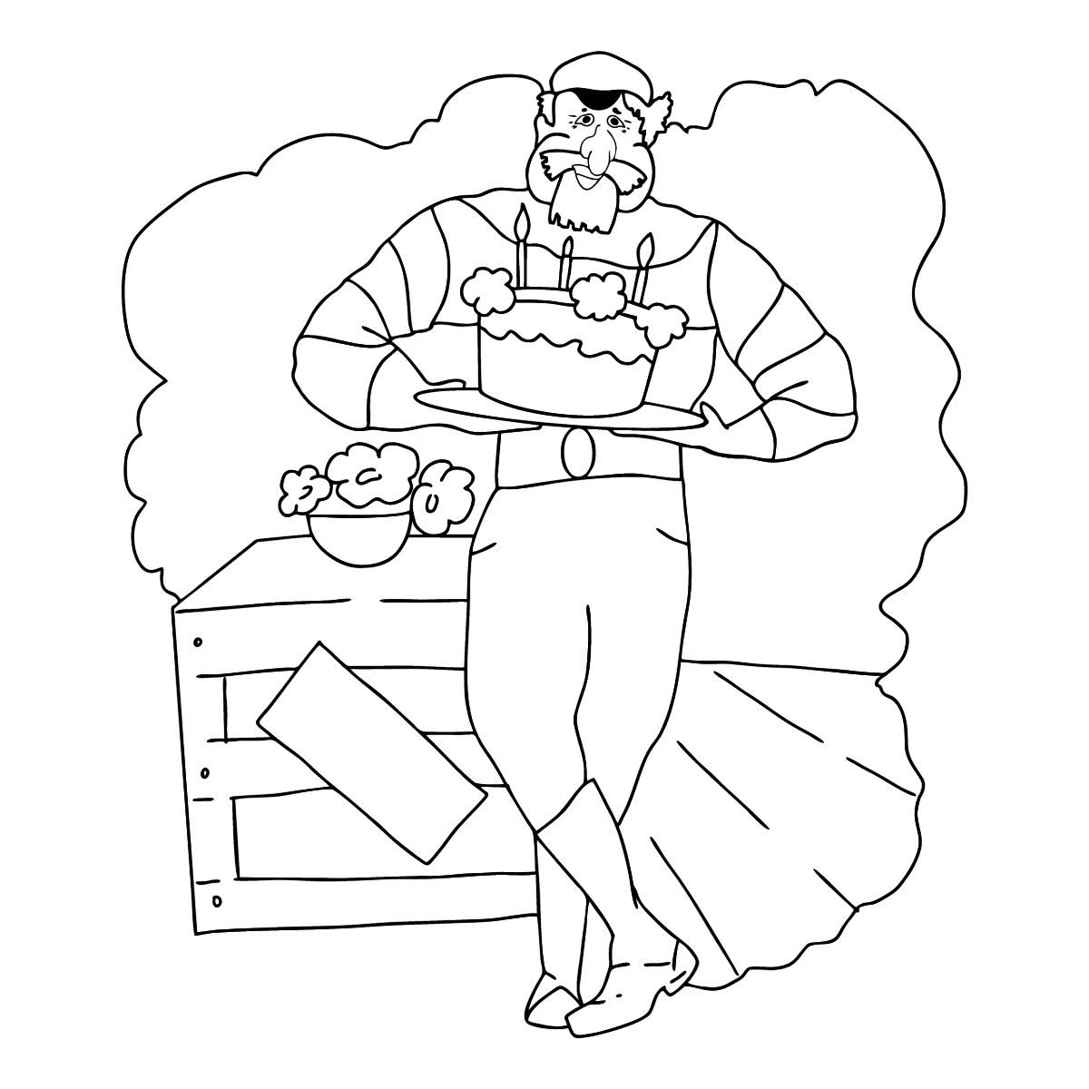 Online Coloring Page - A Pirate is Celebrating his Birthday