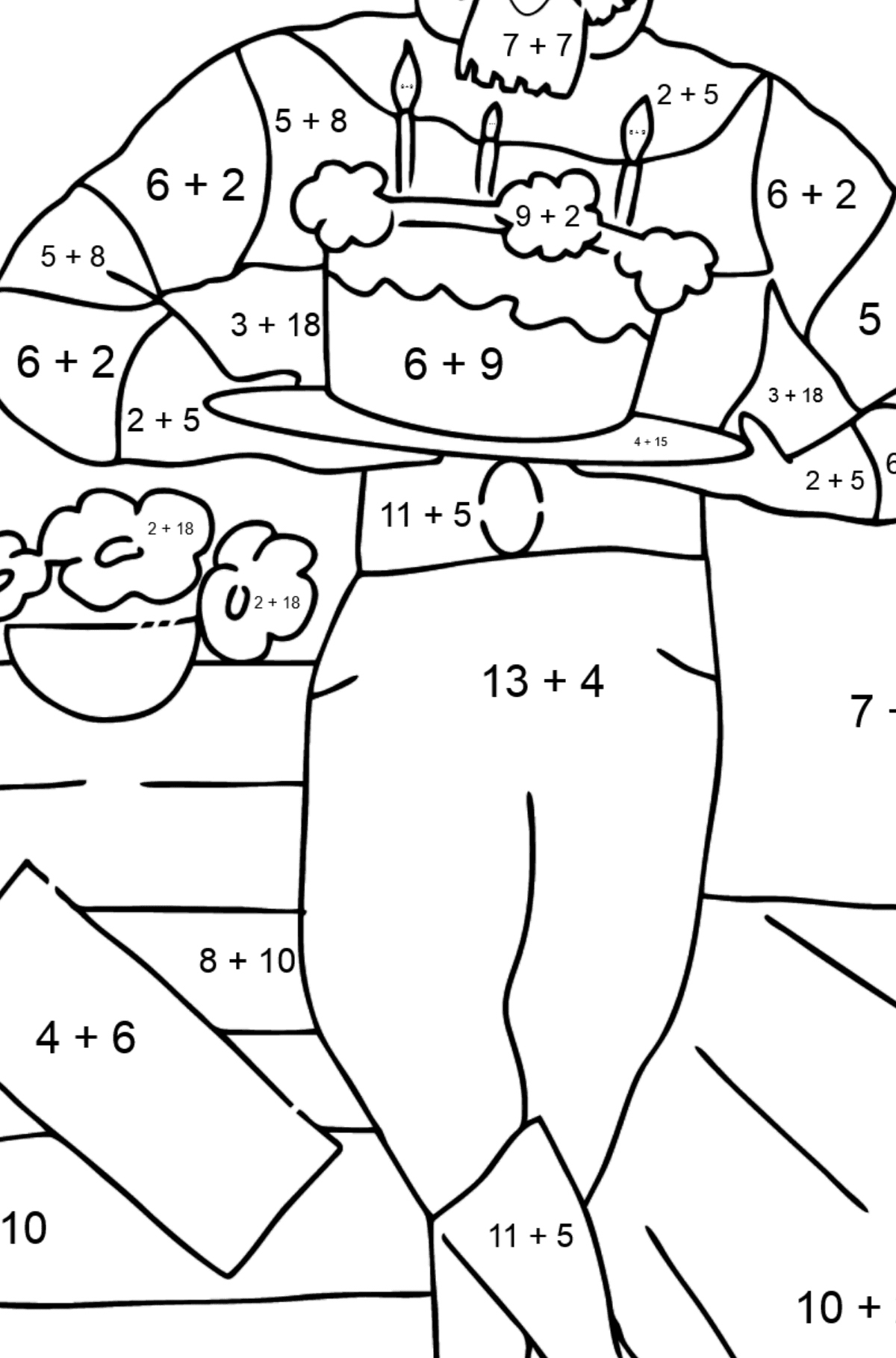 Dibujo para Colorear - Un Pirata Esperando a sus Invitados - Colorear con Matemáticas - Sumas para Niños
