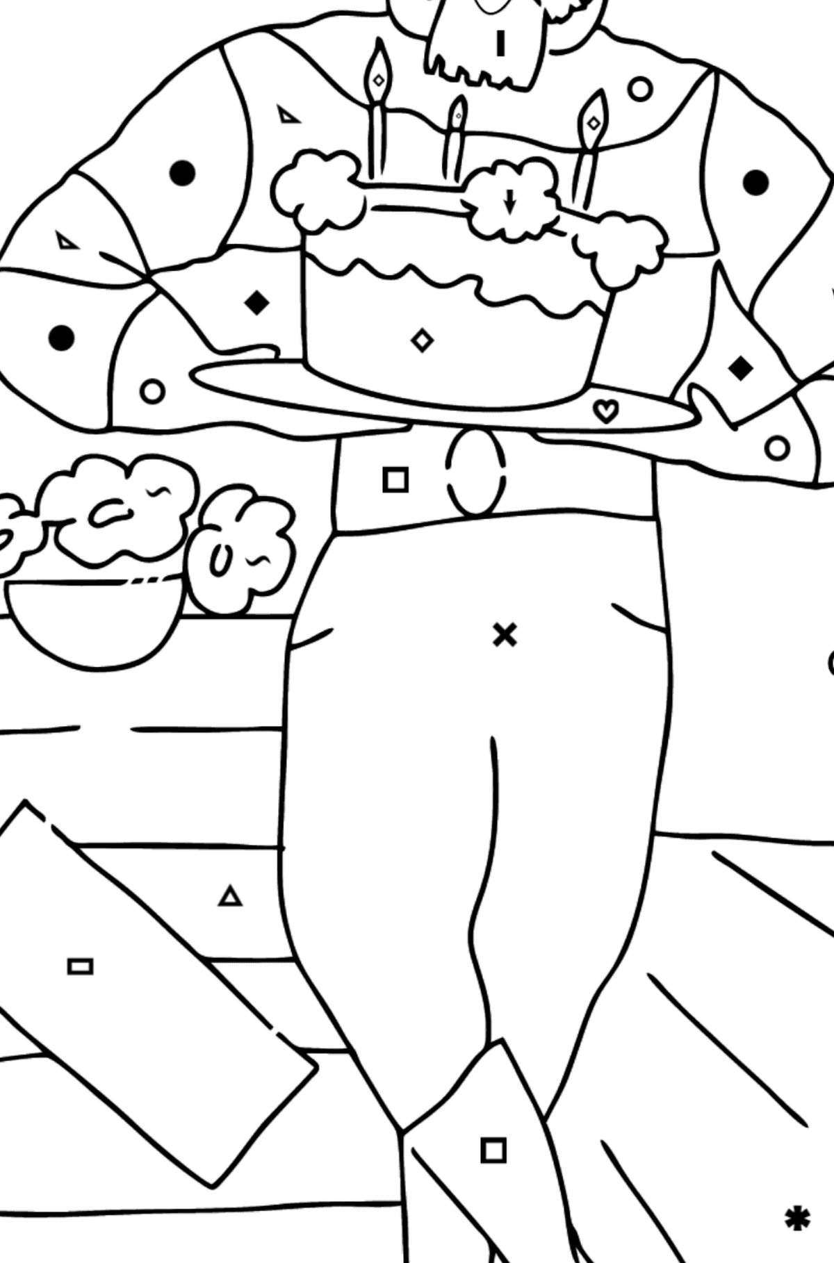 Coloring Page - A Pirate is Waiting for Guests - Coloring by Symbols and Geometric Shapes for Kids