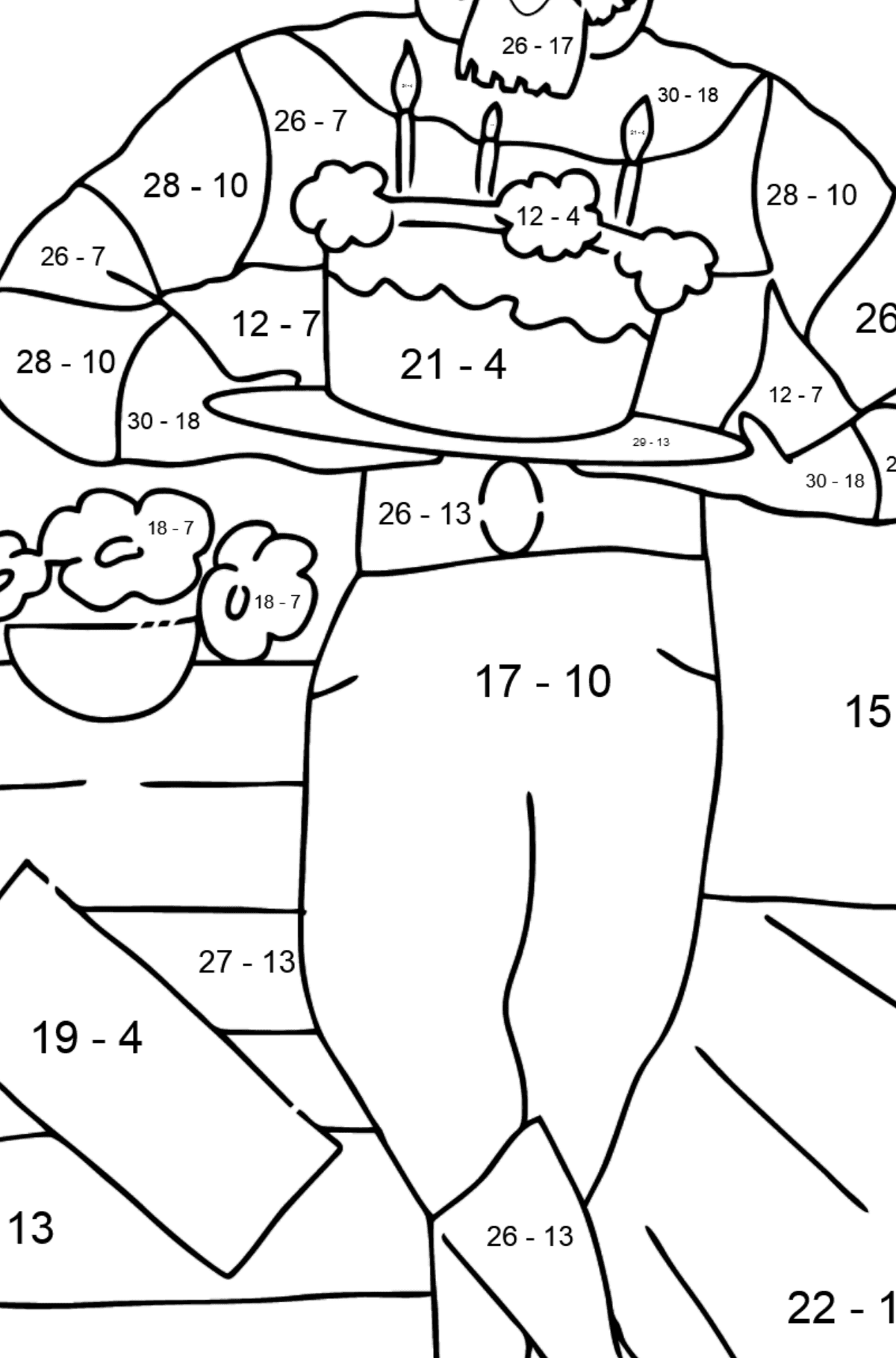 Dibujo para Colorear - Un Pirata Esperando a sus Invitados - Colorear con Matemáticas - Restas para Niños