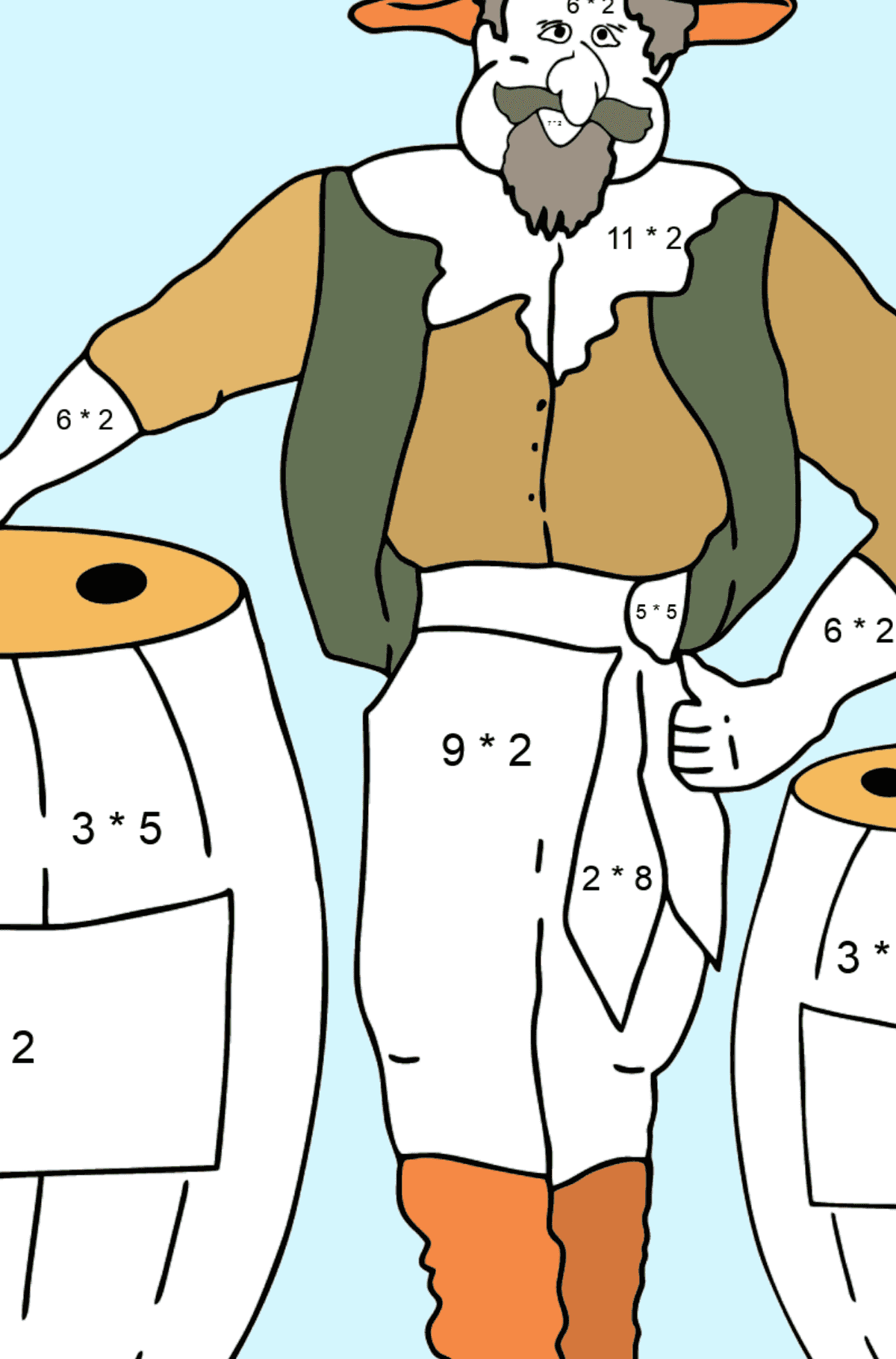 Dibujo para Colorear - Un Pirata que Ama la Limonada - Colorear con Matemáticas - Multiplicaciones para Niños