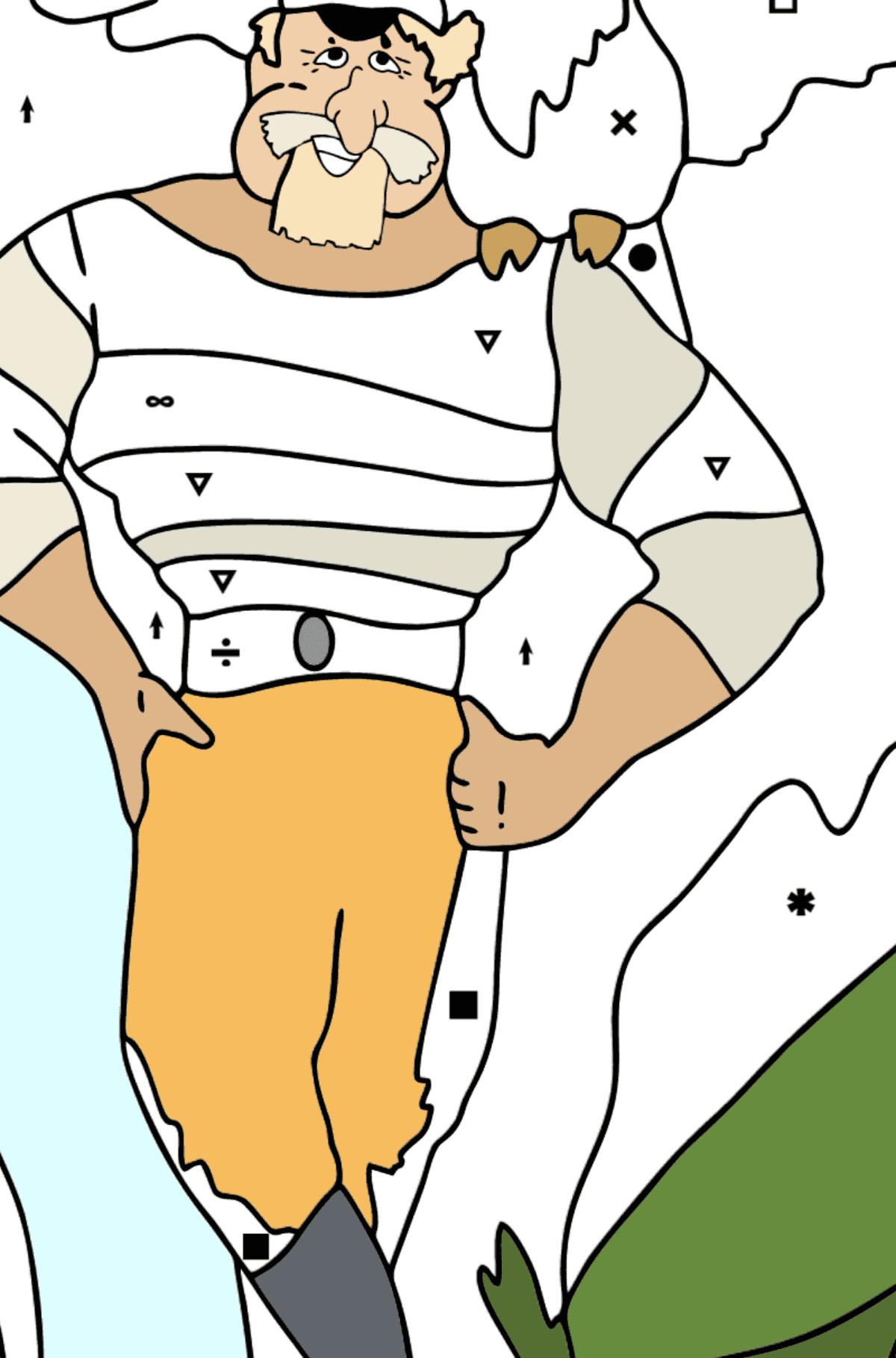 Coloriage - Un pirate avec un perroquet attendent léquipage - Coloriage par Symboles pour les Enfants