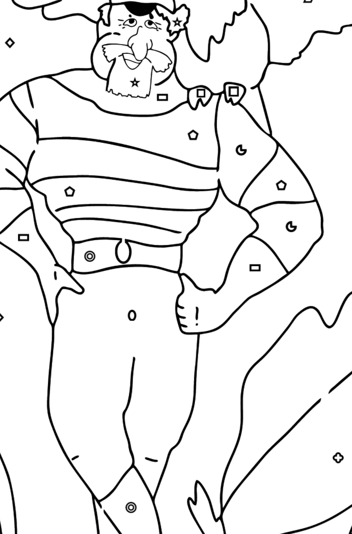 Coloriage - Un pirate avec un joli perroquet sur l'épaule - Coloriage par Formes Géométriques pour les Enfants