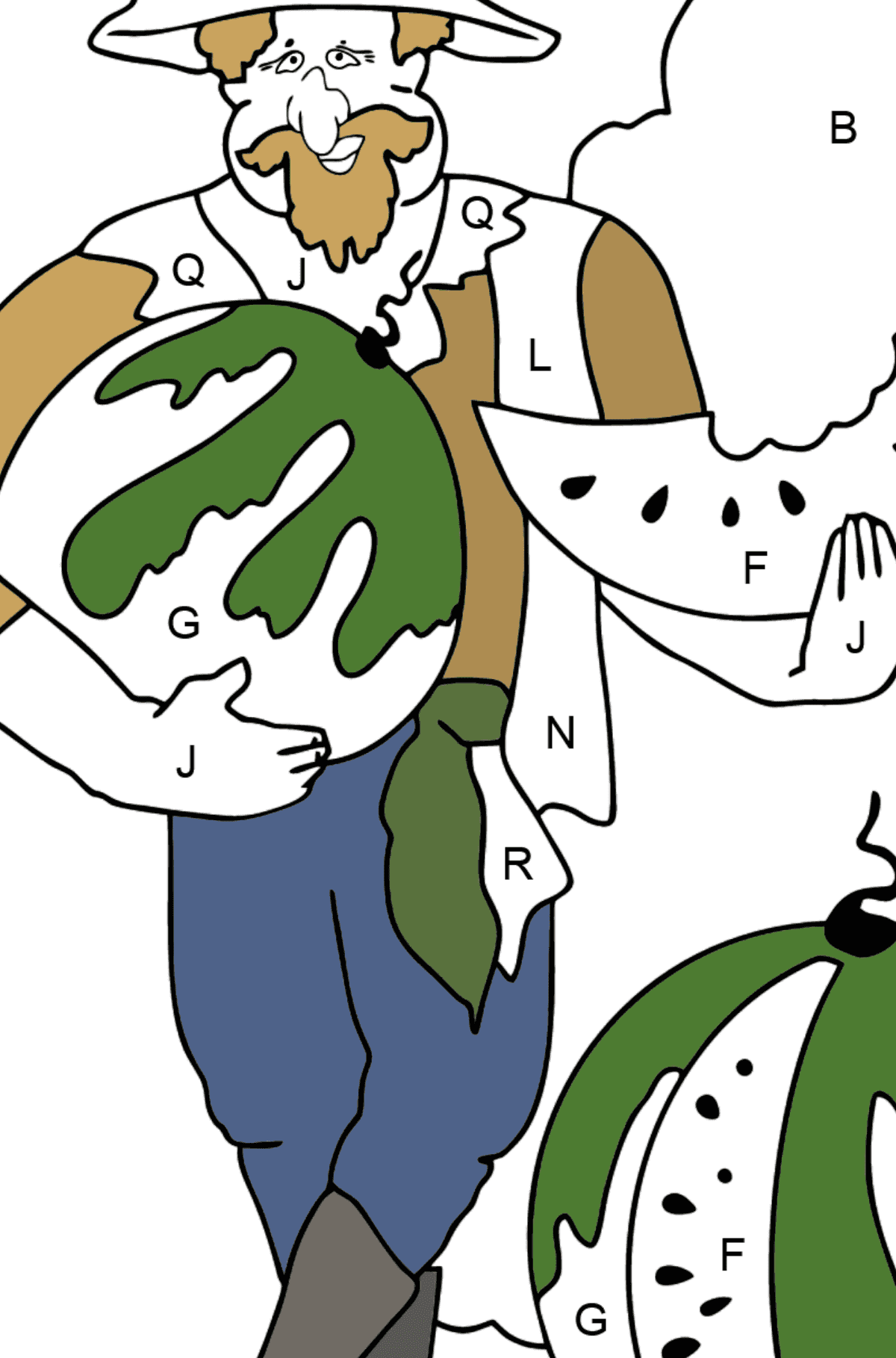 Desenho de pirata gentil para colorir - Colorir por Letras para Crianças