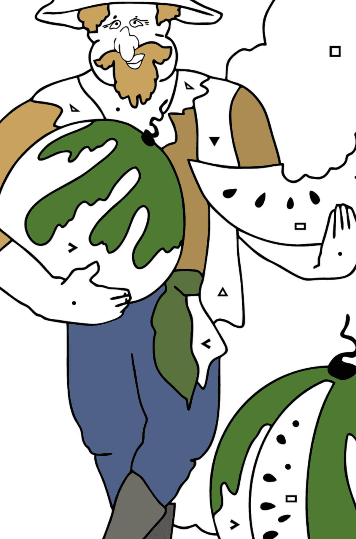 Cartoon-Piraten-Malseite - Ausmalen nach Symbolen für Kinder