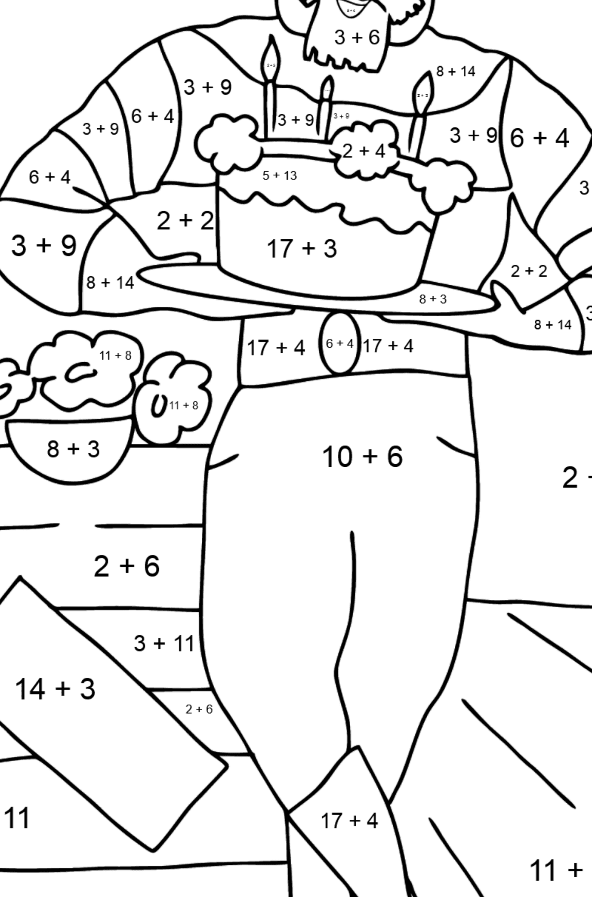 Coloring Page - A Pirate with Cake - Math Coloring - Addition for Kids