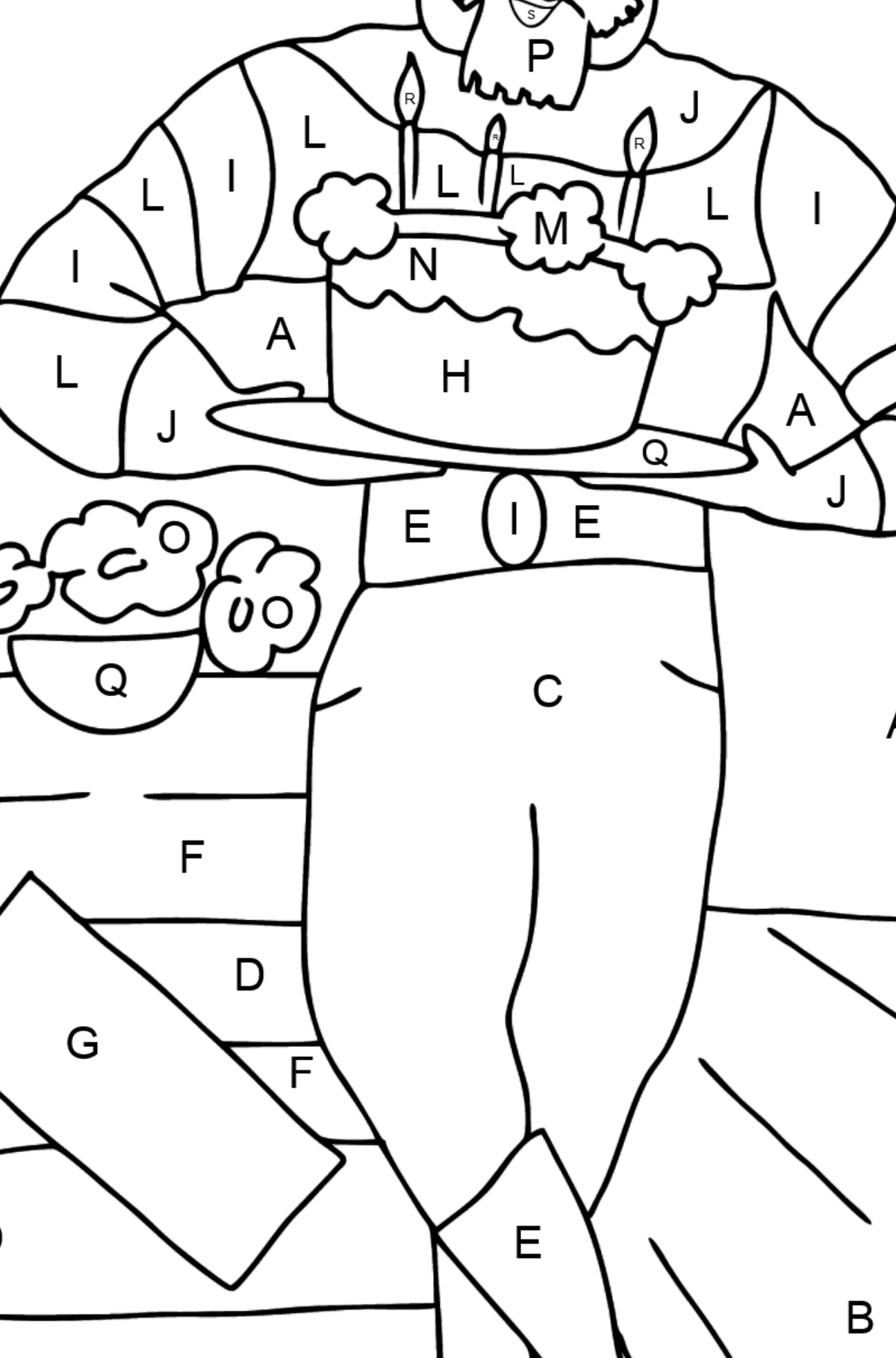 Coloring Page - A Pirate with Cake - Coloring by Letters for Kids