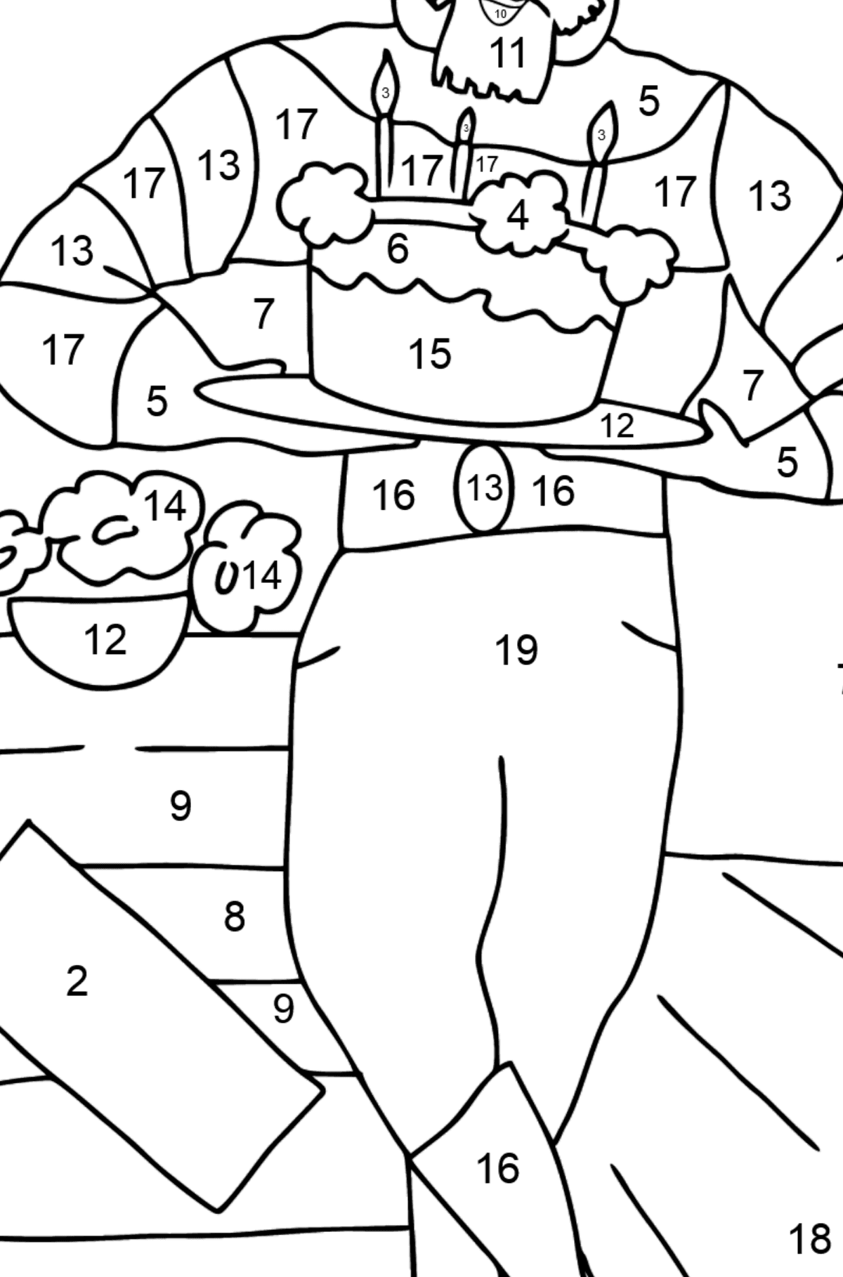 Coloring Page - A Pirate with Cake - Coloring by Numbers for Kids