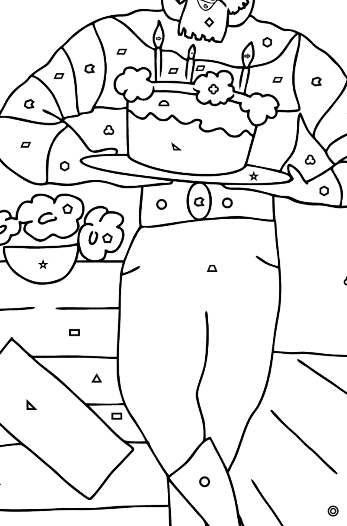 Coloring Page - A Pirate with Cake - Coloring by Geometric Shapes for Kids