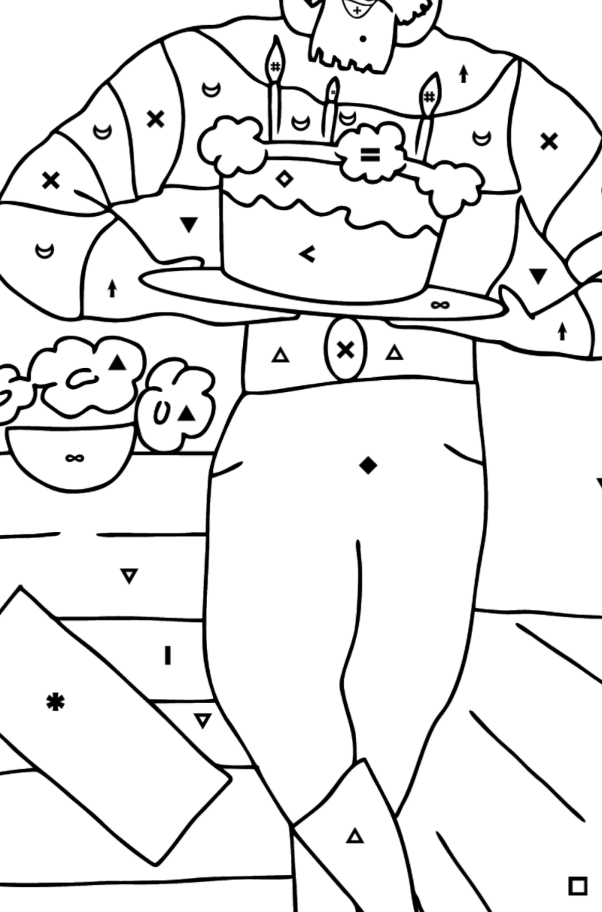 Coloring Page - A Pirate with Cake - Coloring by Symbols for Kids