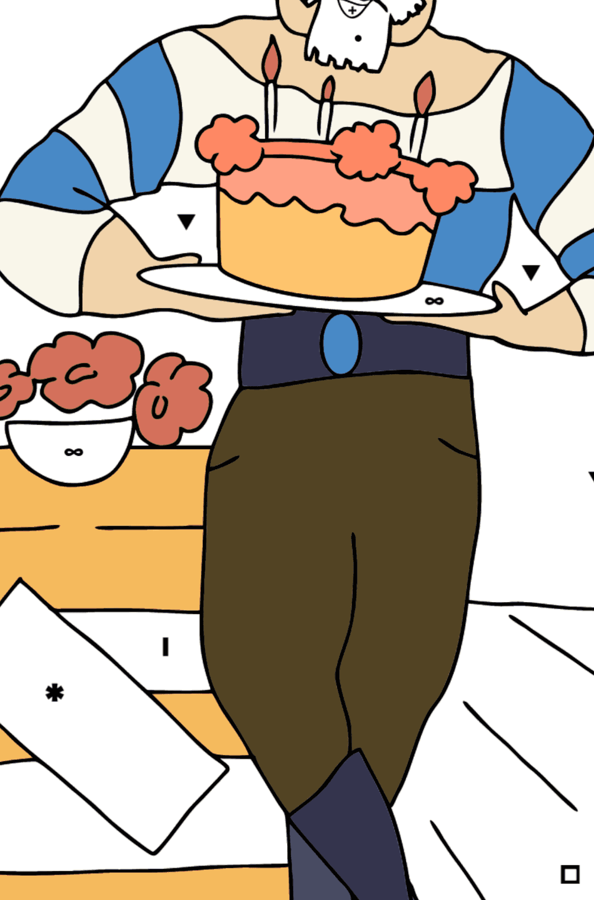 Coloring Page - A Pirate with Cake - Coloring by Symbols for Kids