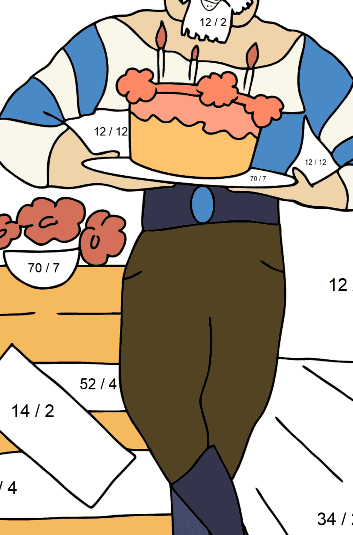 Coloring Page - A Pirate with Cake - Math Coloring - Division for Kids