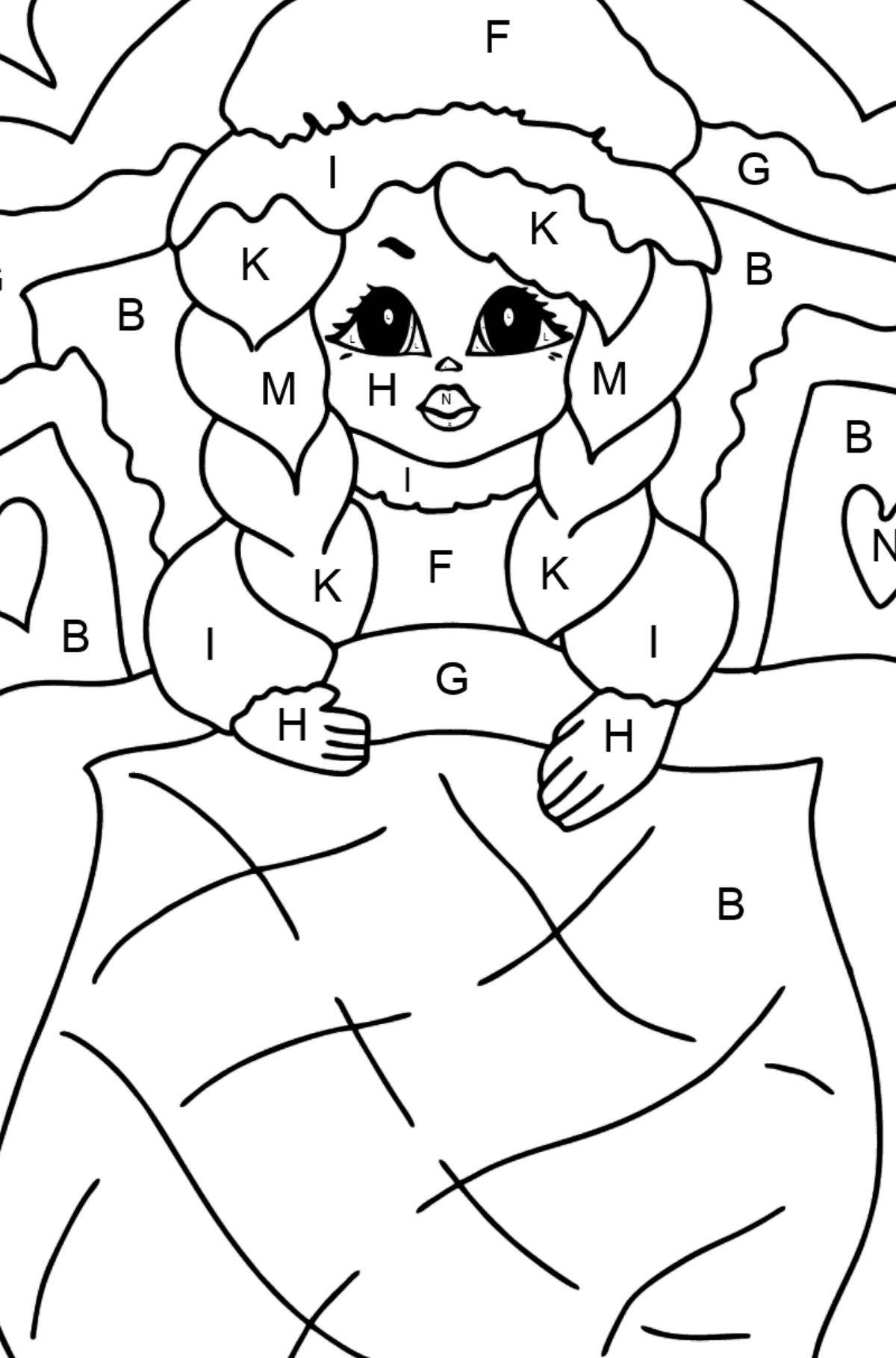 Coloring Page - A Princess in a Bed - for Girls - Coloring by Letters for Kids