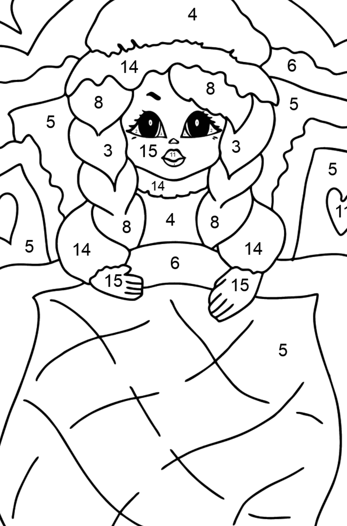 Coloring Page - A Princess in a Bed - for Girls - Coloring by Numbers for Kids