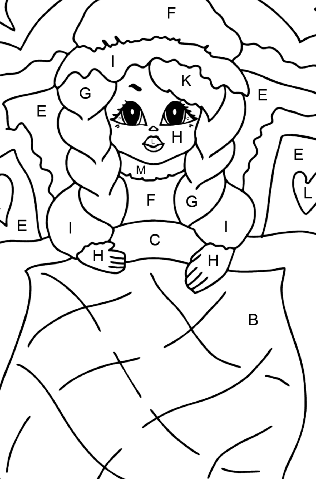 Coloring Page - A Princess in Bed - Coloring by Letters for Kids