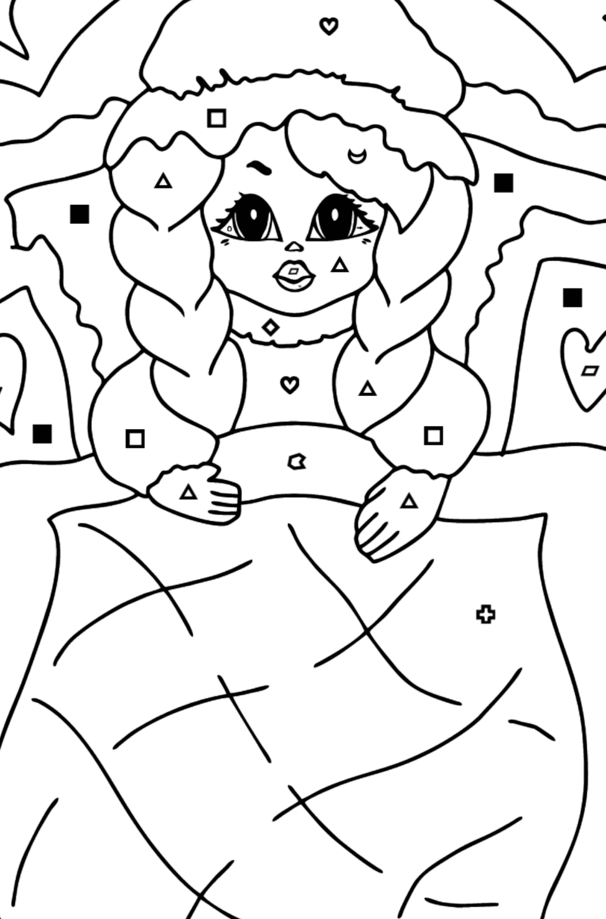 Coloring Page - A Princess in Bed - Coloring by Symbols and Geometric Shapes for Kids