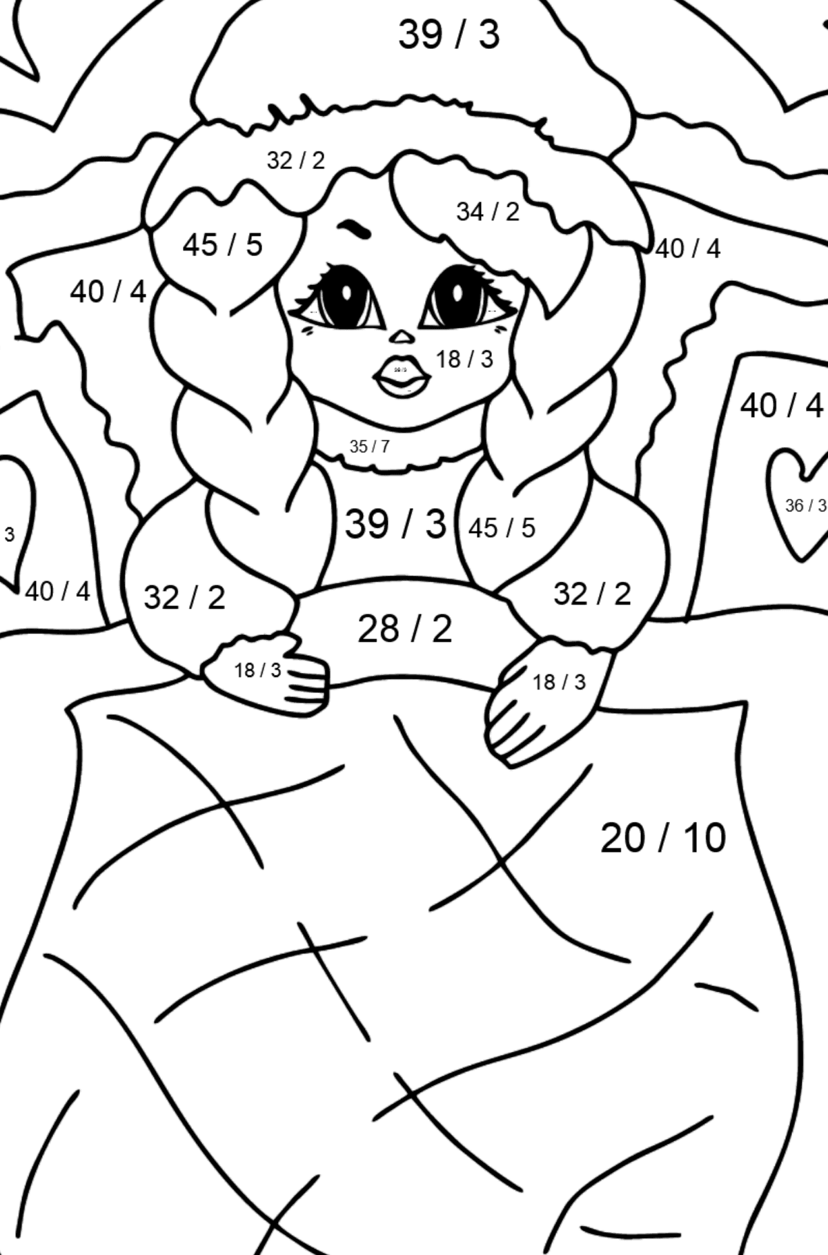 Coloring Page - A Princess in Bed - Math Coloring - Division for Kids