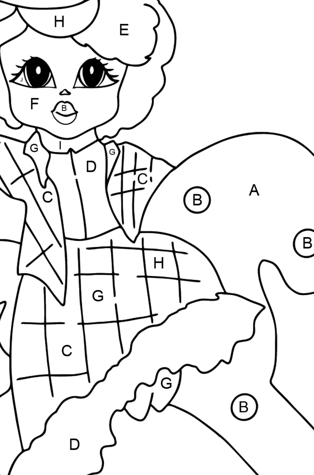 Coloring Page - A Princess on a Horse - Coloring by Letters for Kids