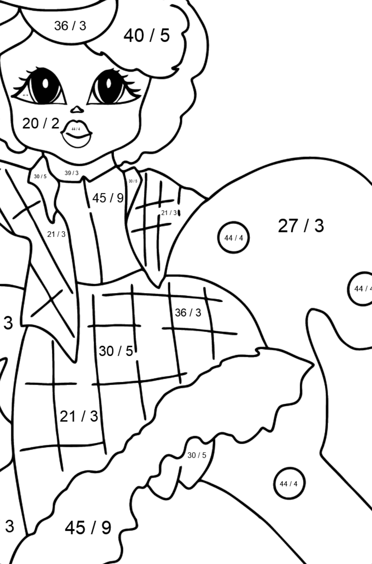 Coloring Page - A Princess on a Horse - Math Coloring - Division for Kids