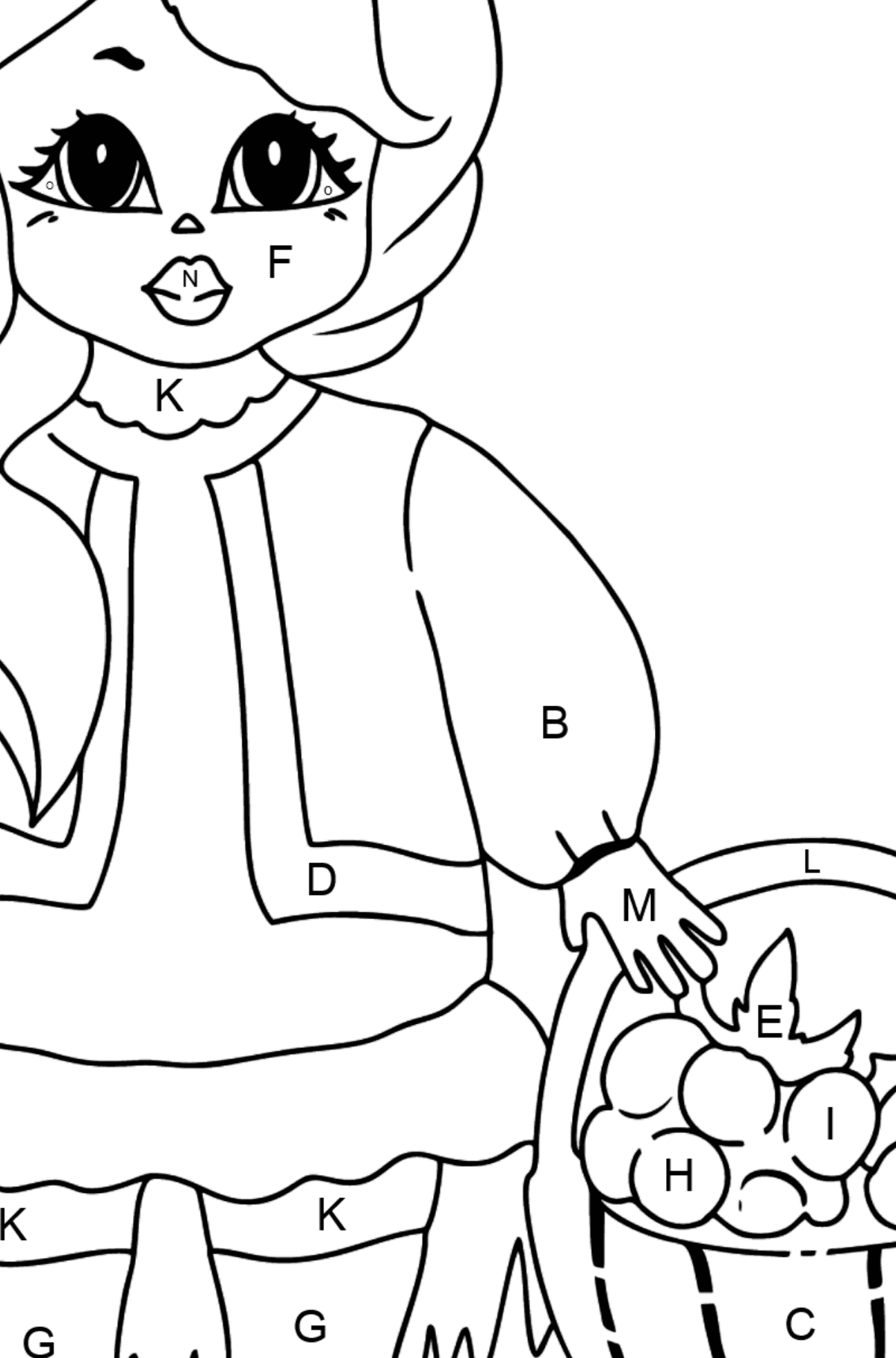 Coloring Page - A Princess with a Basket - Coloring by Letters for Kids