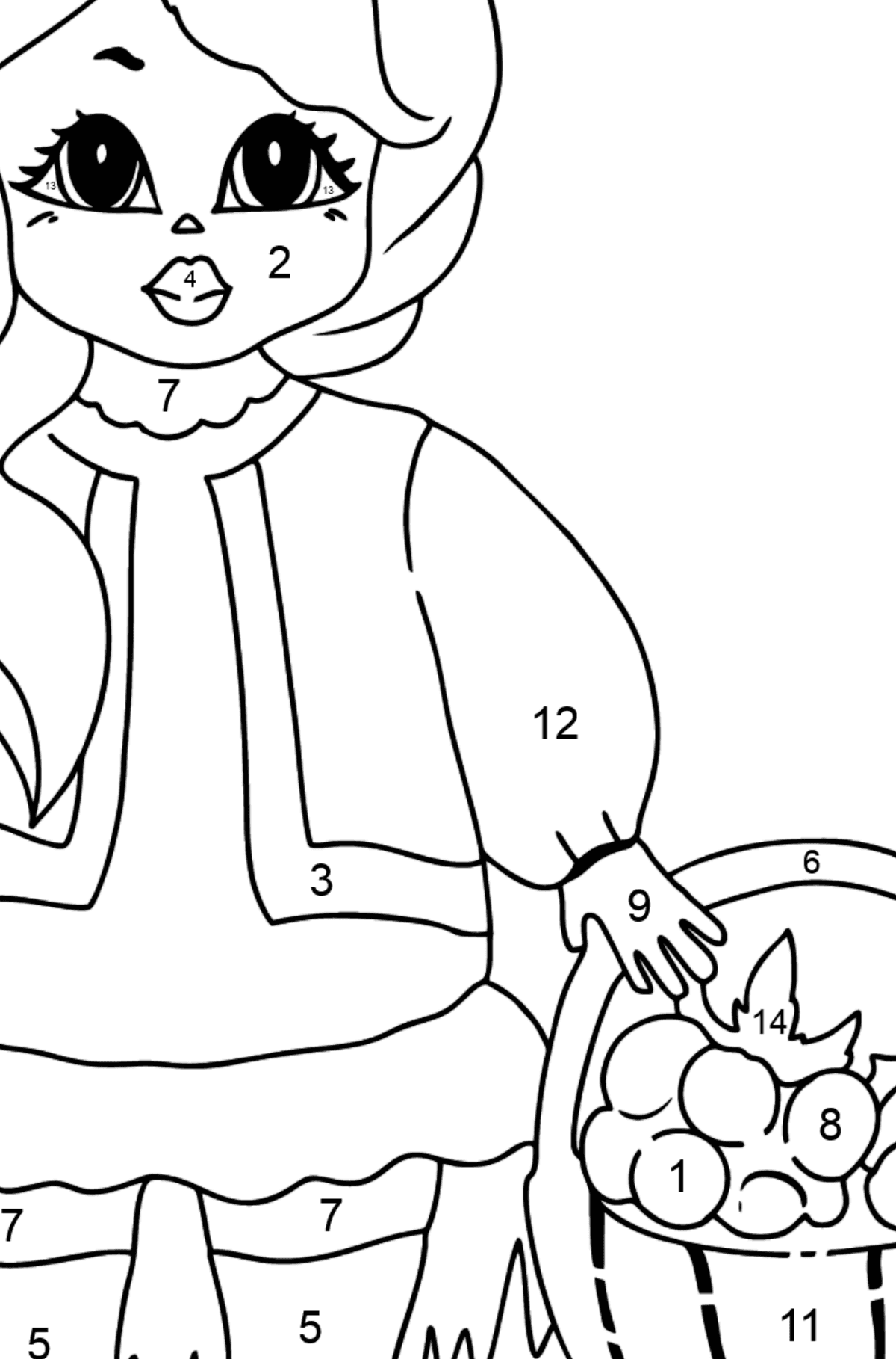 Coloring Page - A Princess with a Basket - Coloring by Numbers for Kids