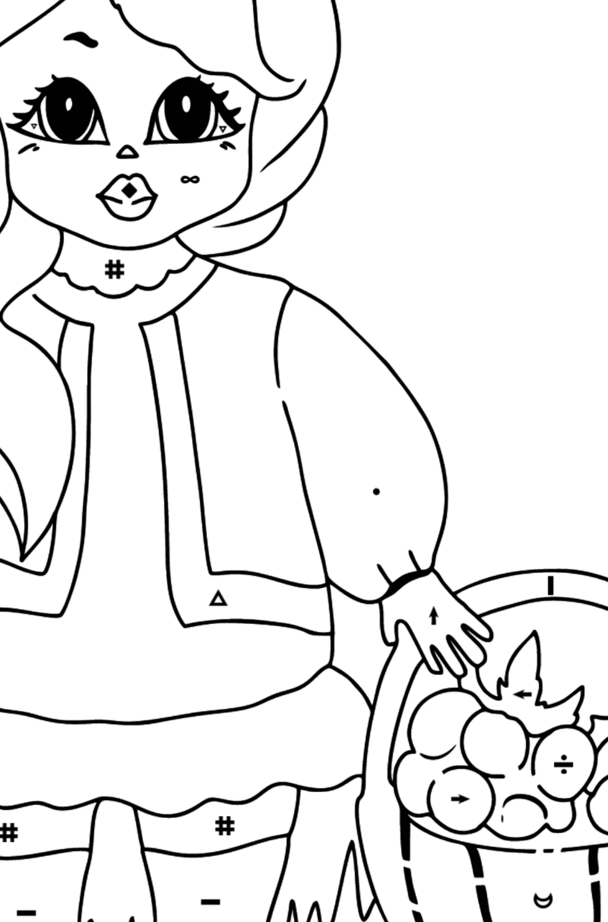 Coloring Page - A Princess with a Basket - Coloring by Symbols for Kids