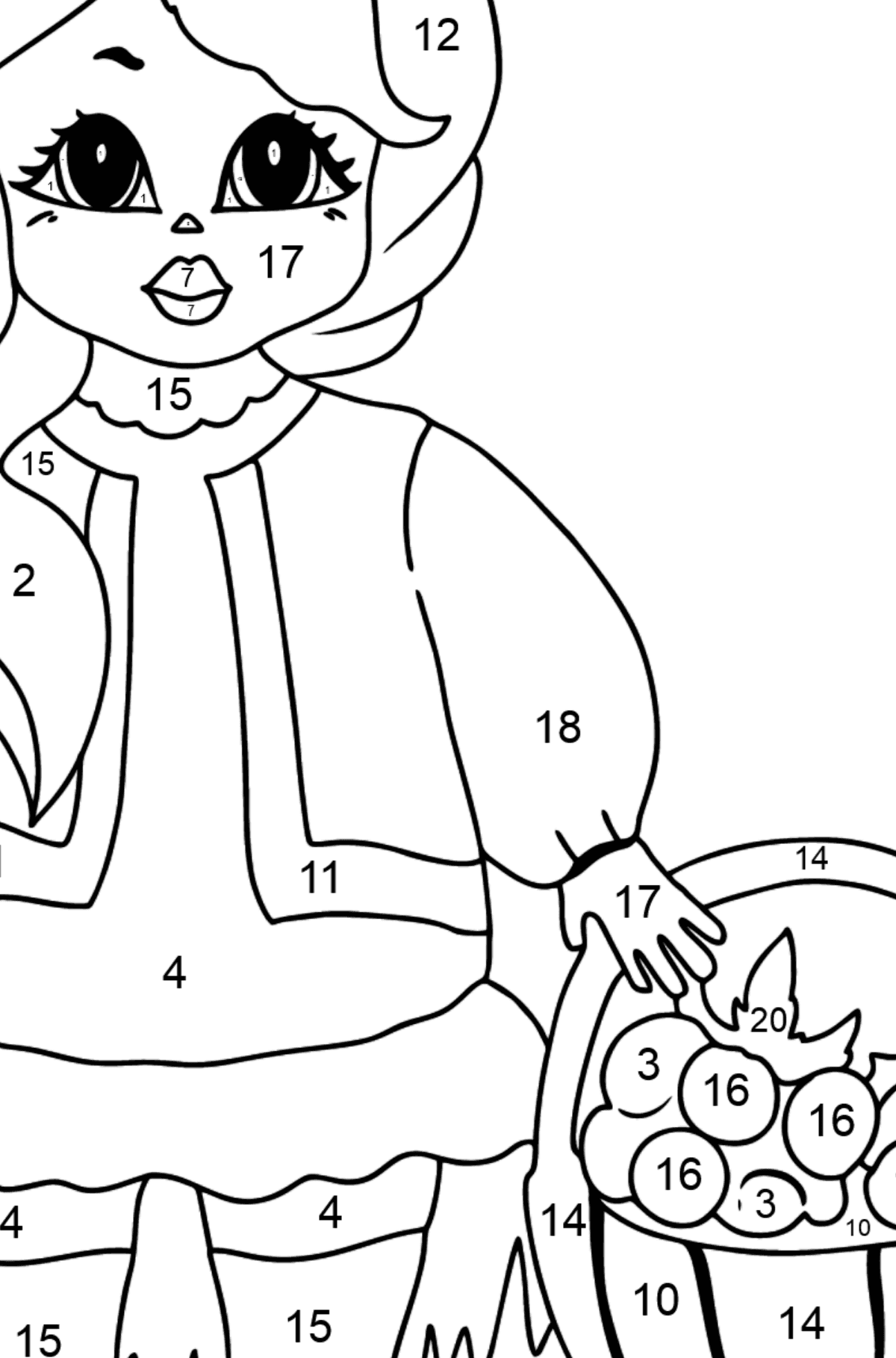 Tegning til fargelegging søtnos prinsesse (vanskelig) - Fargelegge etter numre for barn