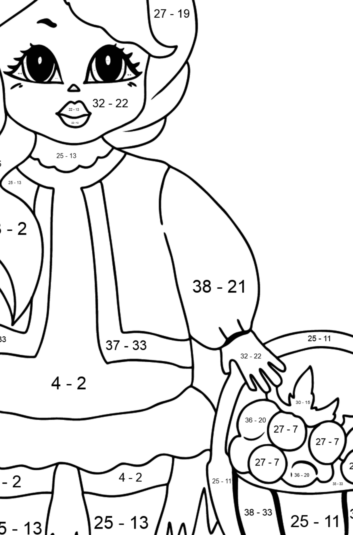 Tegning til fargelegging søtnos prinsesse (vanskelig) - Matematisk fargeleggingsside - trekking for barn