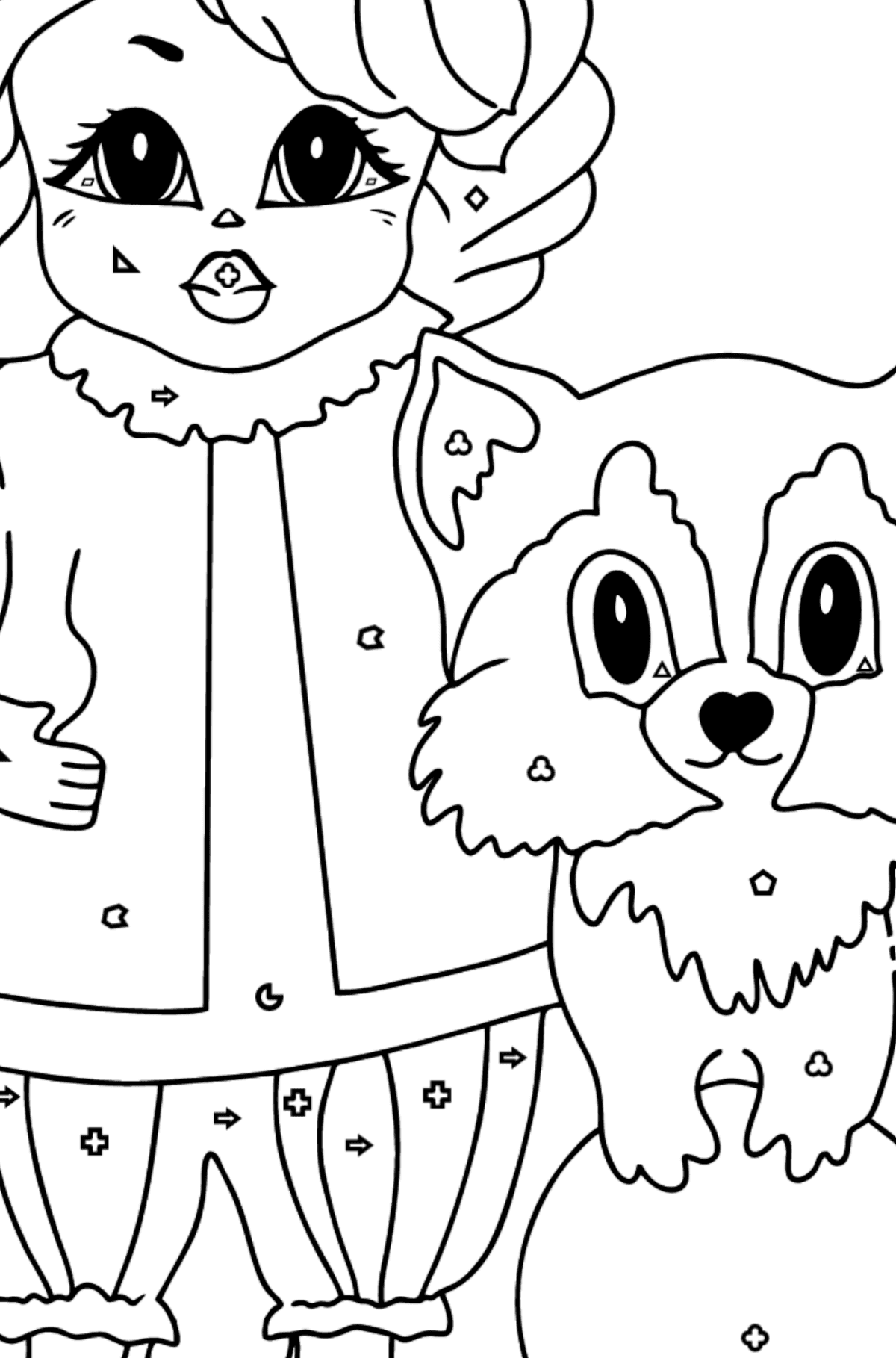 Coloring Page - A Princess with a Cat and a Racoon - Coloring by Geometric Shapes for Kids