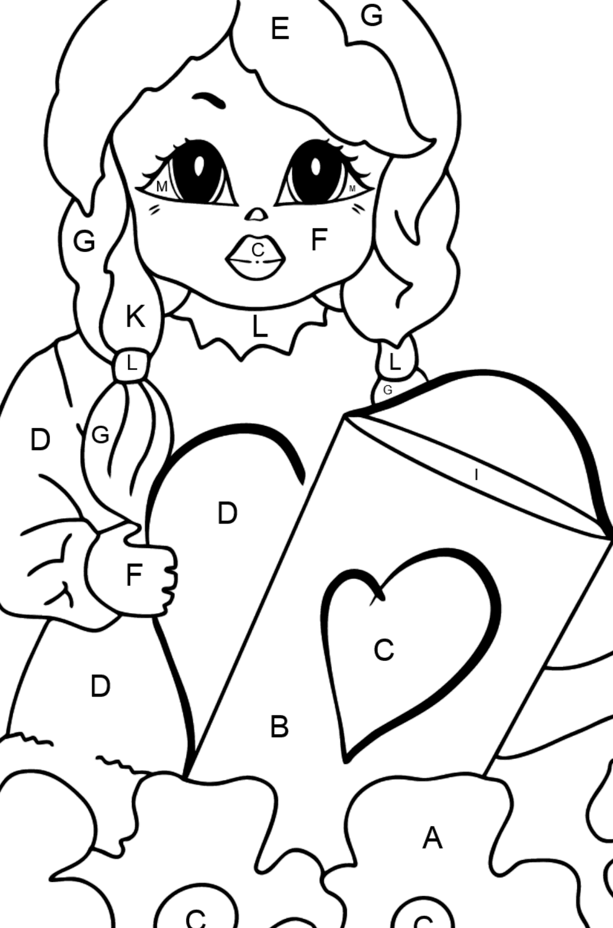 Coloring Page - A Princess with a Watering Can - Coloring by Letters for Kids